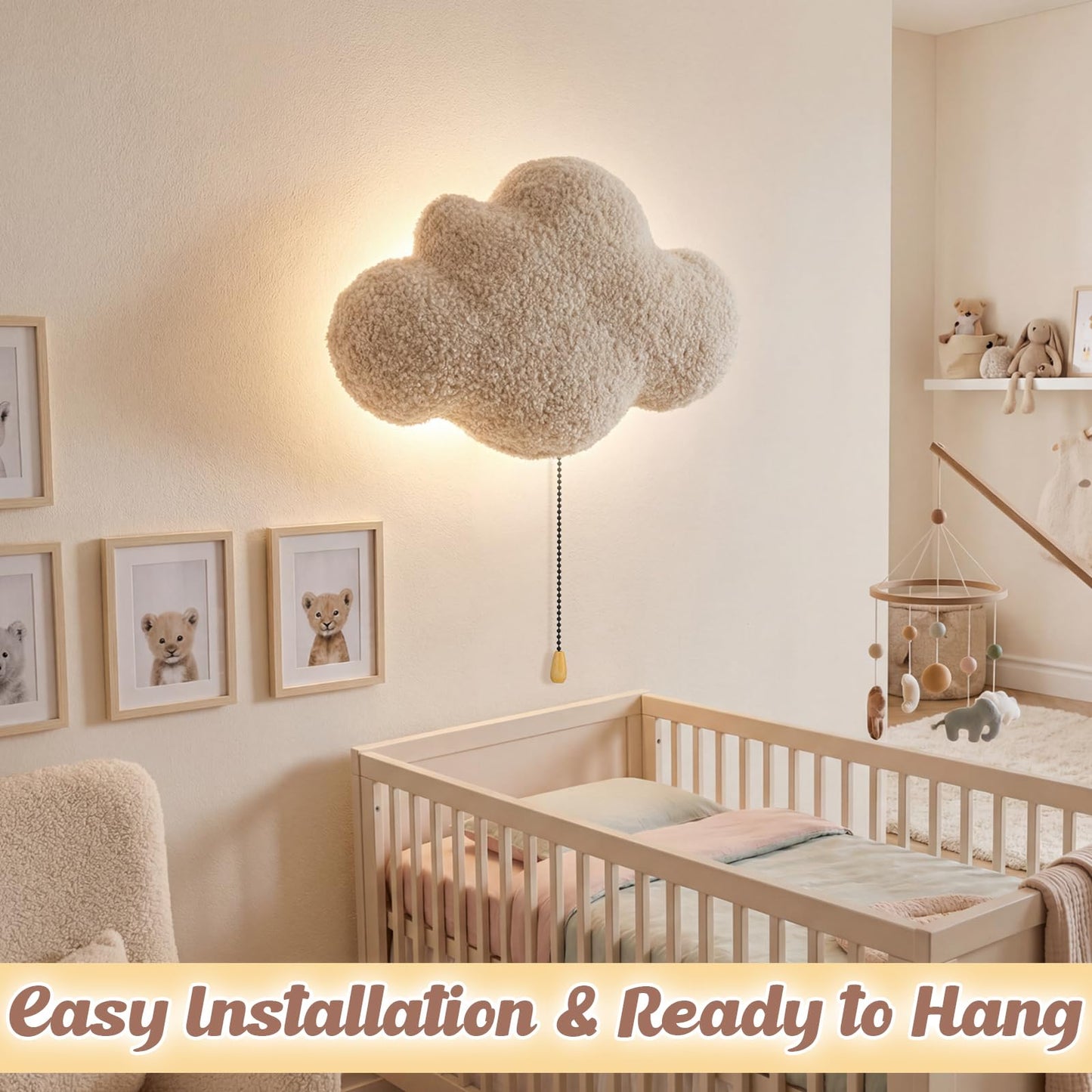 Aurelema Fluffy Cloud Night Light Wall Lamp Sleeping Nursery Lighting Cute Floating Battery Operated Hanging Lamp for Baby Boys Girls Bedroom Room Nursery Wall Decorations