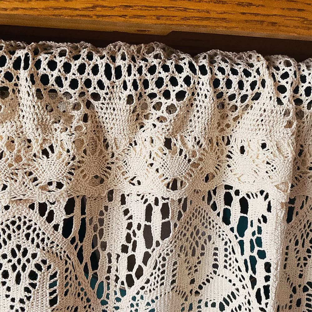 Yunsurey Retro Crochet Curtain Valance for Kitchen Window Boho Curtain Tiers for Coffee Decor Rod Pocket Farmhouse Short Curtains for Room Divider 1 Panel Knitting Doorway Curtain W35 X L15 Inch
