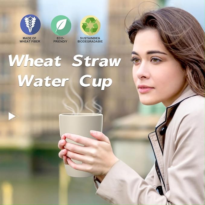 Wrova Wheat Straw Cups 8 PCS Good Alternative to Plastic Reusable Cups 20 oz Unbreakable Drinking Cup Reusable Dishwasher Safe Water Plastic Glasses Beige Series