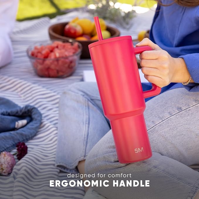 Simple Modern 40 oz Trek Tumbler with Handle and Straw Lid | Cup Holder Friendly Insulated Stainless Steel Travel Mug | Stormy Skies