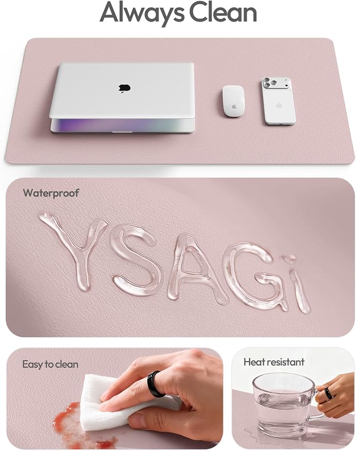 YSAGi Leather Desk Pad Protector, Office Desk Mat, Large Mouse Pad, Non-Slip PU Leather Desk Blotter, Laptop Desk Pad, Waterproof Desk Writing Pad for Office and Home (Grayish Lavender, 23.6" x 13.8")
