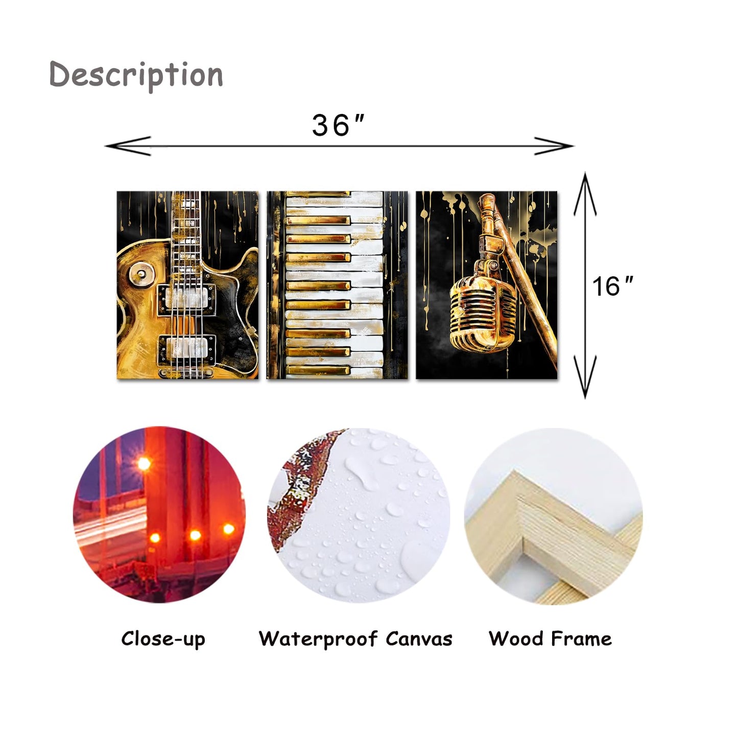 Artmyharbor Music Wall Art Guitar Picture Instrument Room Wall Decor 12 x 16 inches
