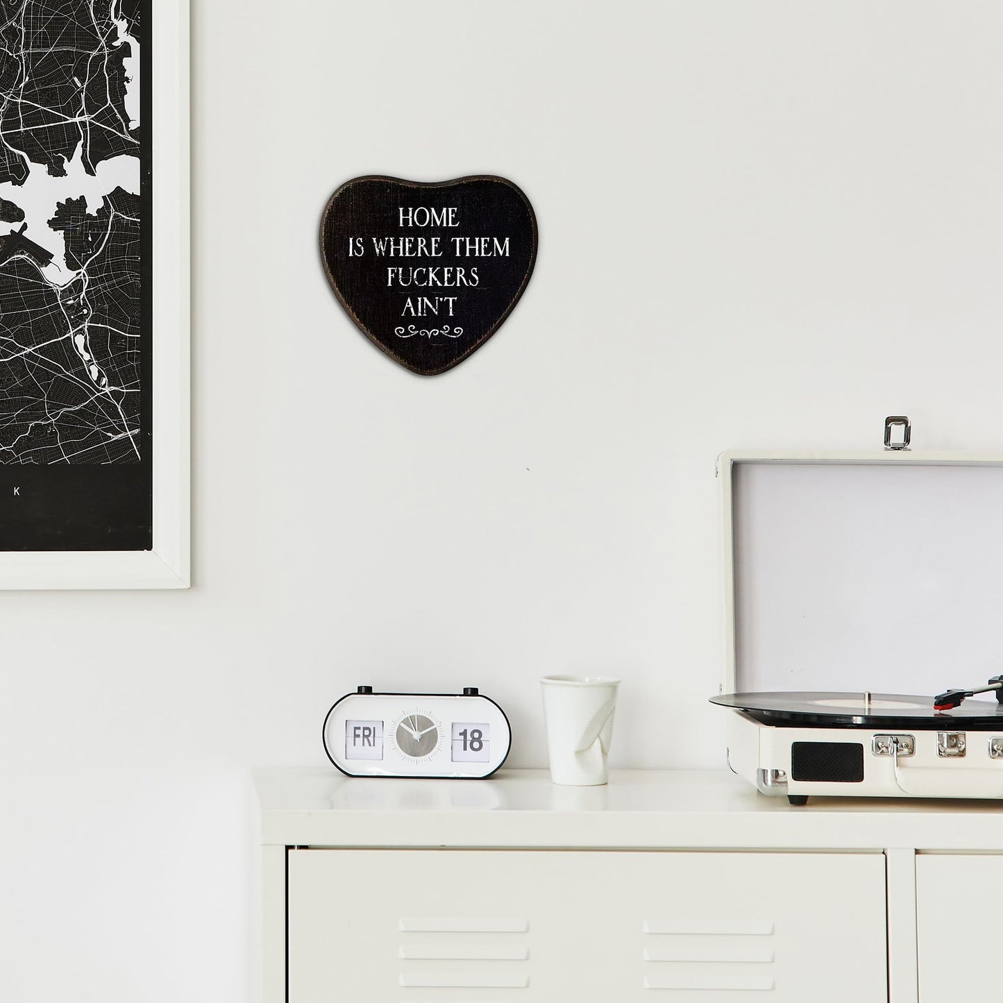 Funny Gothic Wall Decor - Home Is Where The Fuckers Ain't Black Wood Heart Wall Art Decor - Black Humor Goth Home Deco For Bedroom, Bathroom, Kitchen, Goth Gift For Women Men(6 X 5.5 Inch)-A01
