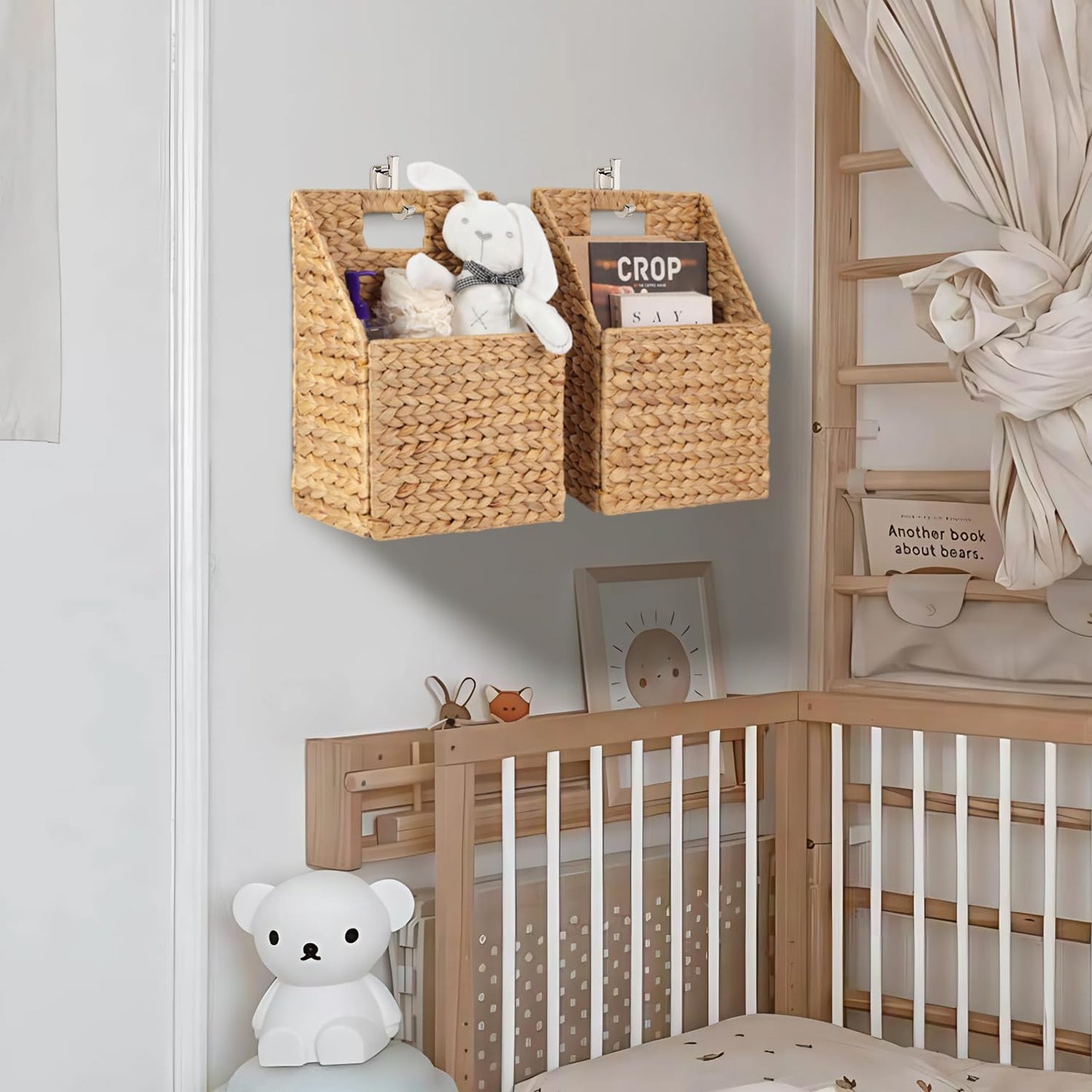 Wicker Hanging Storage Basket (10,5"Lx6,5"Wx13"H), Set of 2 Wall Baskets, Water Hyacinth Baskets, Wall Decor Hyacinth Basket Hanging for Organizing Files, Mails, Books, Magazine,...