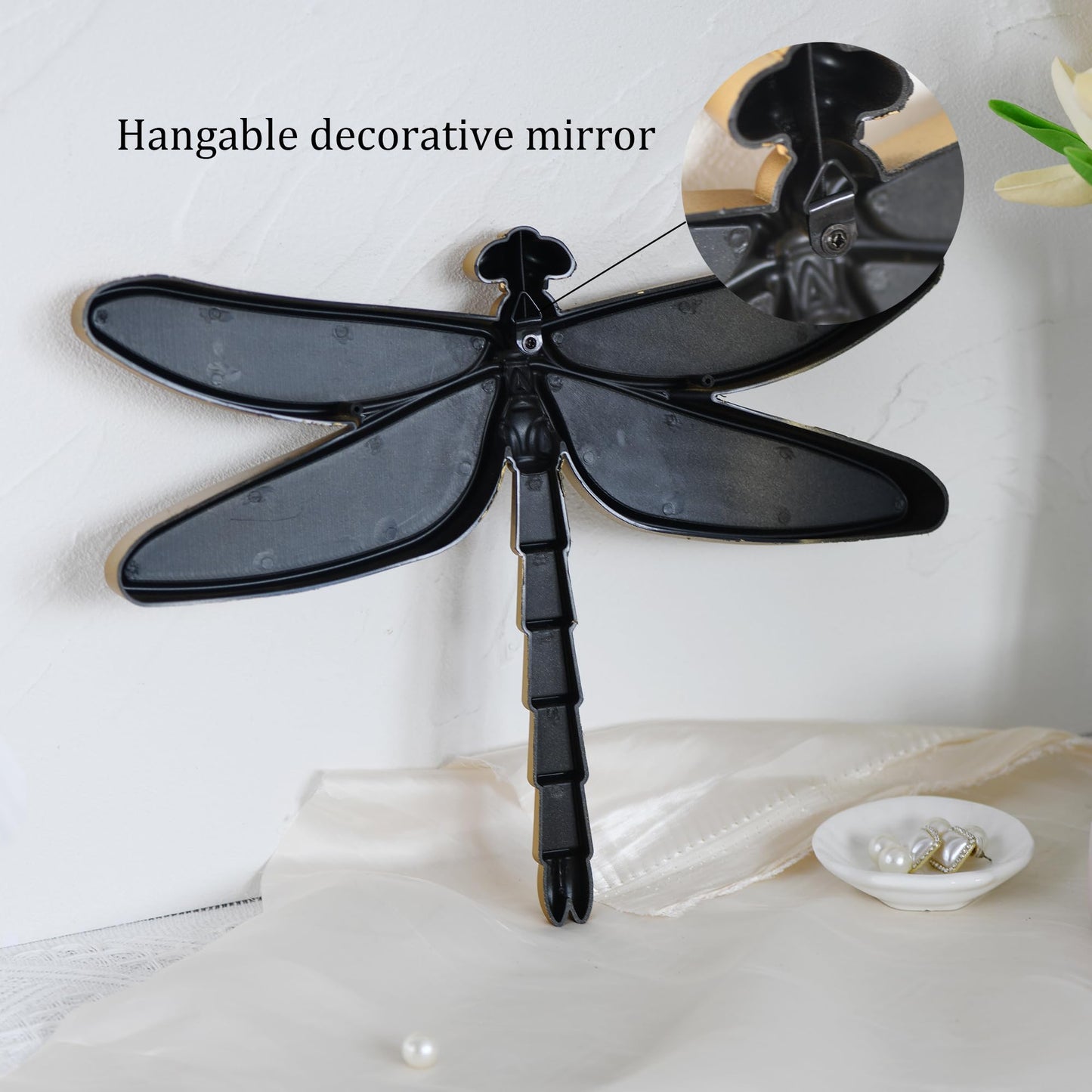 Wartter Decorative Golden Dragonfly Wall Mirror, Plastic Frame with Mirrored Wings (12.4 x 9.3 inches)