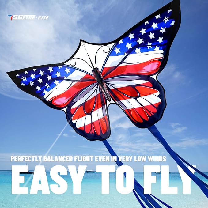 American Flag Butterfly Kite for Kids & Adults,Extremely Easy to Fly for Beginners,Outdoor Fun Kite Present Summer Kites Butterfly for Kids Toy