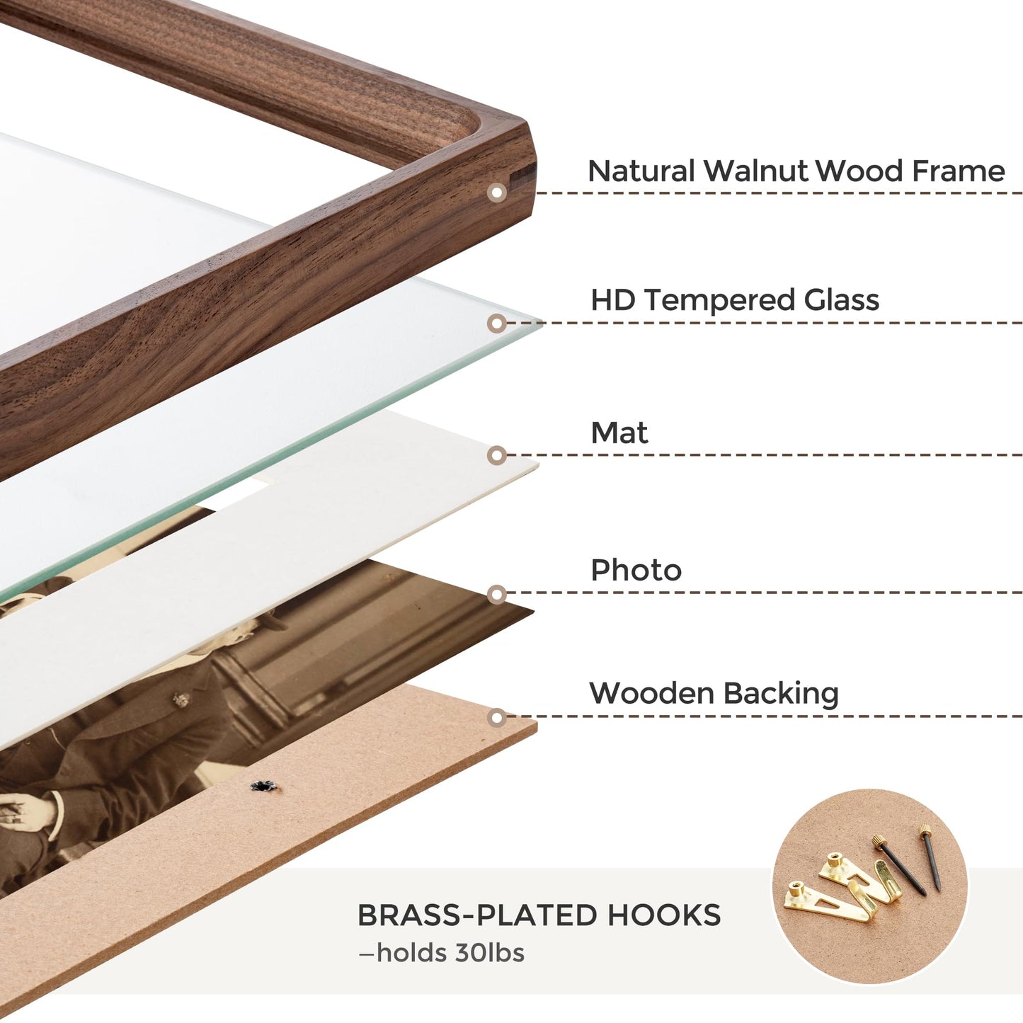 Heimlove 4x6 Picture Frames Natural Walnut,Original Wood Hand Make Crafted Photo Frame with Mat to 3 x 5 Graduation Picture Display,Family Picture,Wedding Picture Tabletop & Wall Decoration