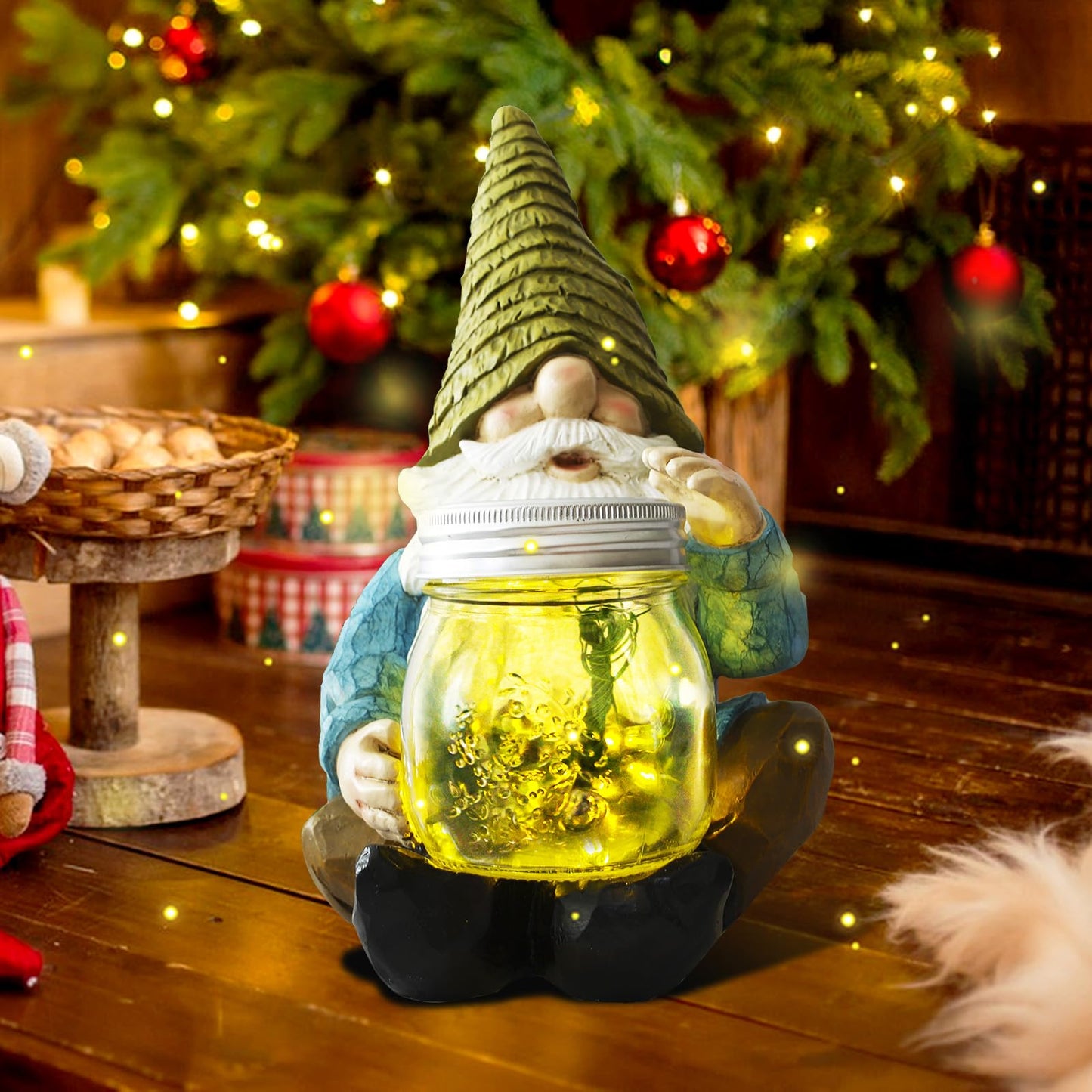 Vcdsoy Solar Firefly Jar Gnome Waterproof, Mothers Day, Birthday Housewarming for Women Mom Grandma, Large Garden Gnome Funny Solar Outdoor LED Lights Resin Statues Lantern Figurines Decorations