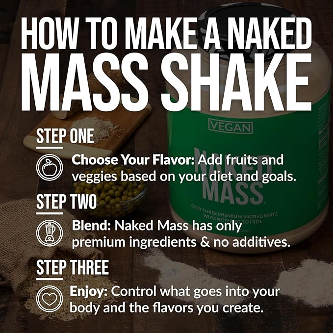 NAKED Vegan Mass - Double Chocolate Weight Gainer - 1,260 Calories, 50G Protein, Nothing Artificial, All Natural Chocolate Protein Powder, Non-GMO, Soy & Gluten Free - 8LB Bulk - 11 Servings