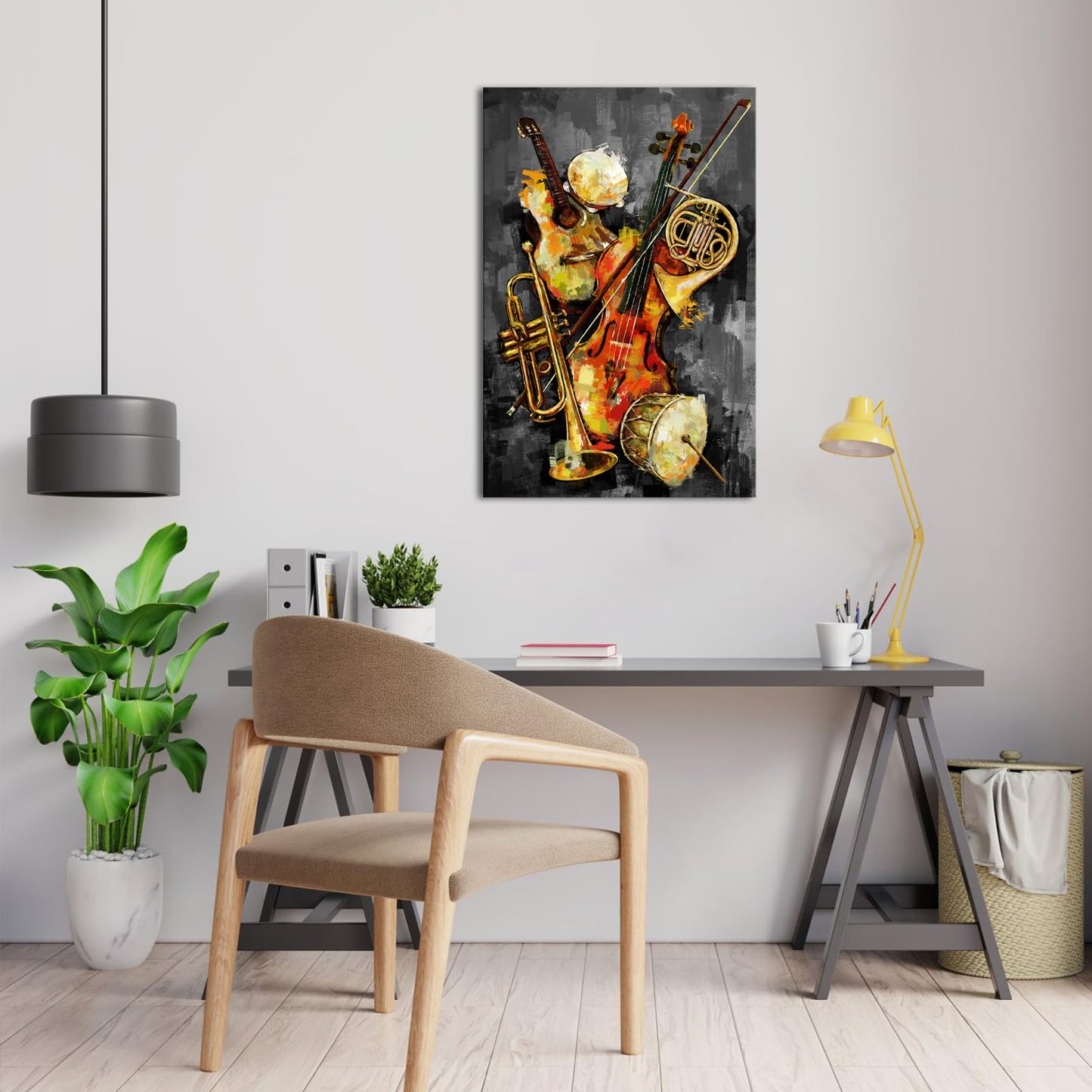 iHAPPYWALL Vintage Music Canvas Wall Art Abstract Guitar Drum Violin Picture Musical Instruments Theme Painting for Bedroom Living Room Ready to Hang 24x36inch