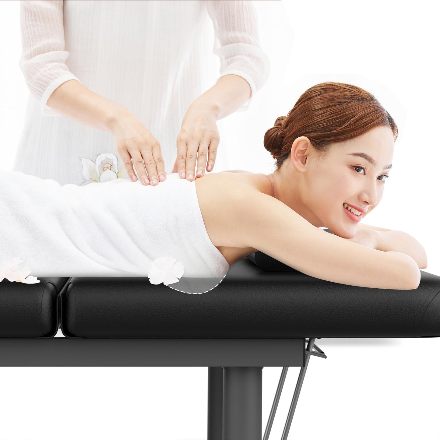 Heavy Duty Professional Stationary Massage Bed with Backrest - Wide Massage Table for Treatment, Physical Therapy, Spa & Facial Bed - Metal Frame, PU Leather (Segmented Structure)