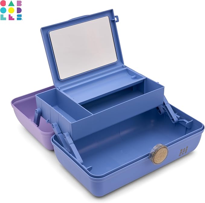Caboodles On-The-Go Girl Makeup Box, Two-Tone Lavender on Blue, Hard Plastic Makeup Organizer Box, Built-In Mirror, Secure Latch for Safe Travel, Spacious Storage for Large Items