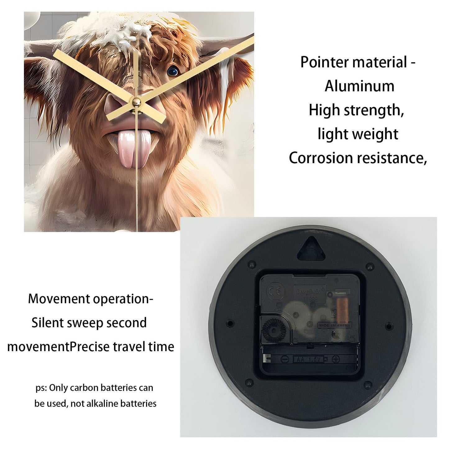 XNM 20 Inch Brown Large Wall Clocks for Living Room Decor Round Battery Clock Modern Farmhouse Highland Cow Wall Clock Silent