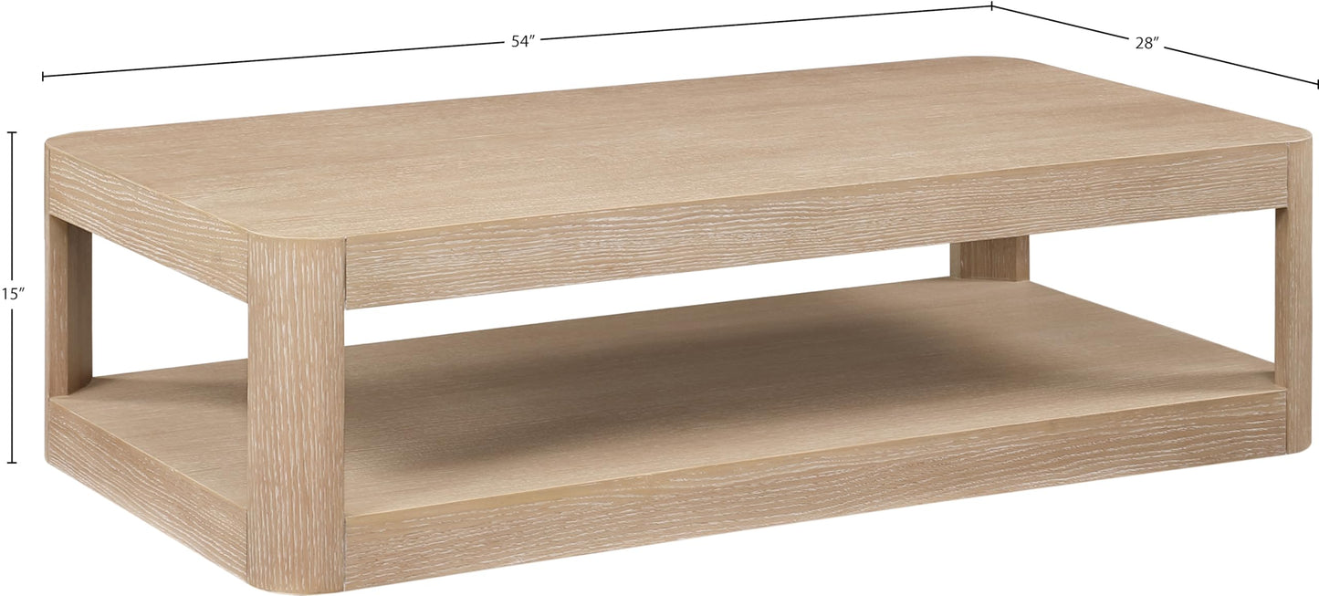 Meridian Furniture 99068Oak-CT Reeves Collection Art Deco Coffee Table with Rich Natural Finish, Oak Veneer, Mix of Solid Wood and MDF, 54" W x 28" D x 15" H, Natural