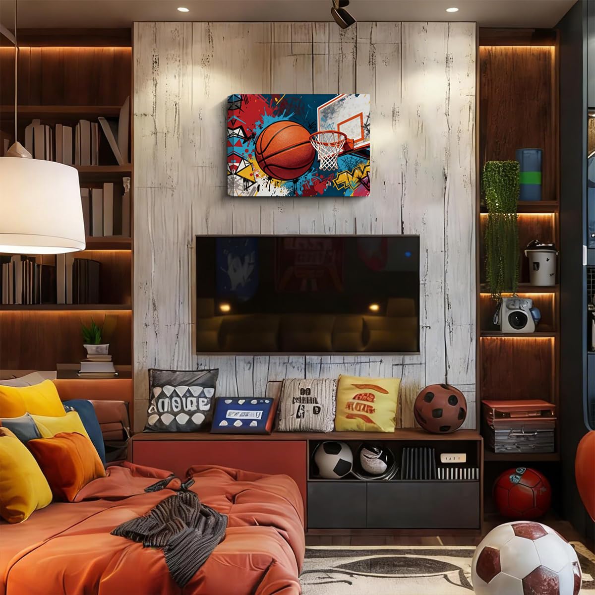 Framed Graffiti Basketball Wall Art - 12x16 Inch Vibrant Sports Canvas Poster for Room Decor