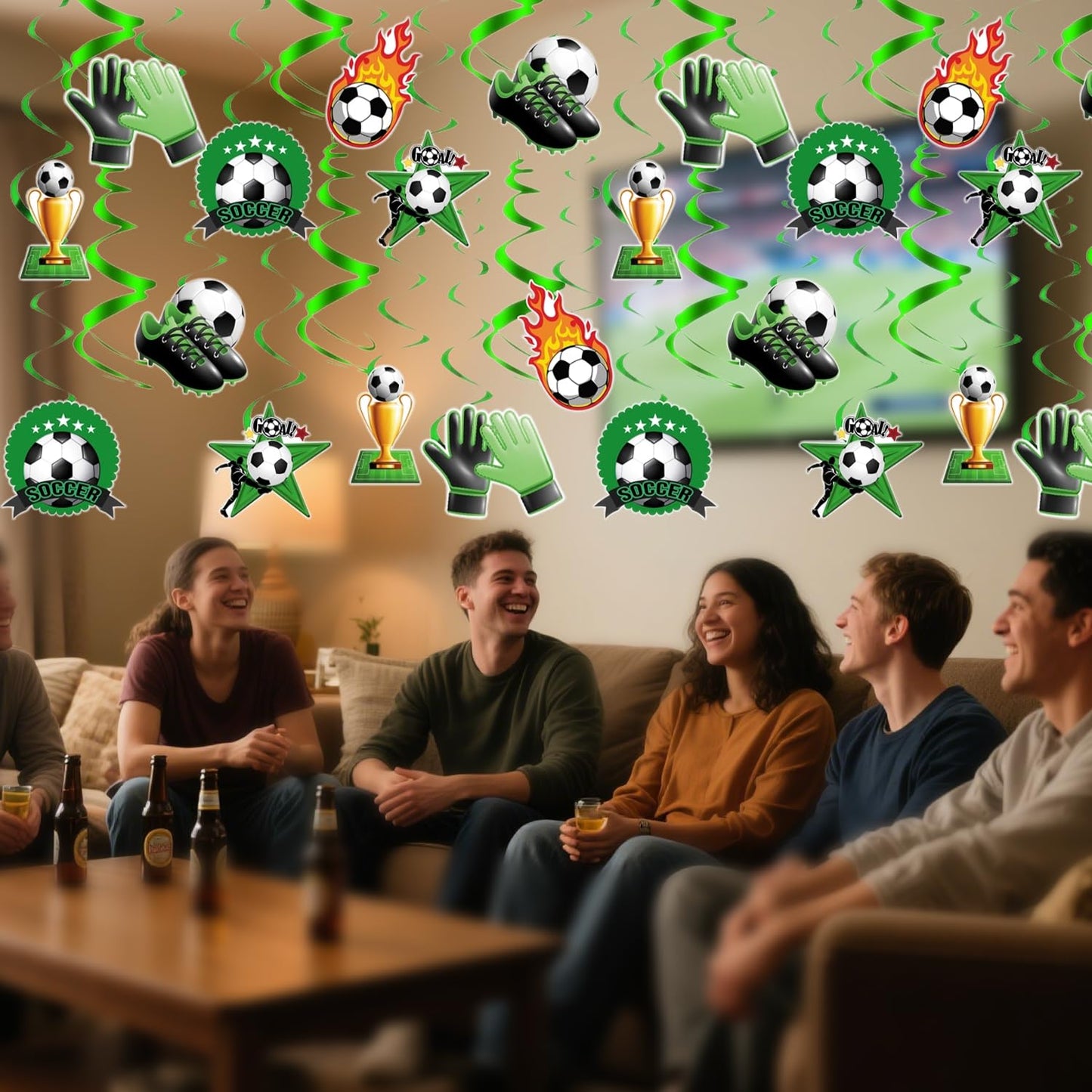 24Pcs Oiuyamn Soccer Party Decoration, Sports Theme Hanging Ceiling Spirals, Soccer Hanging Swirls Decor, Football Theme Birthday Party Supplies for Boys