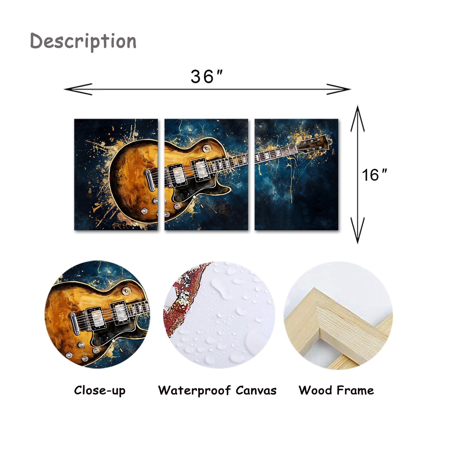 Artmyharbor Rock Wall Decor Guitar Photos Music Wall Art 12 x 16 inches