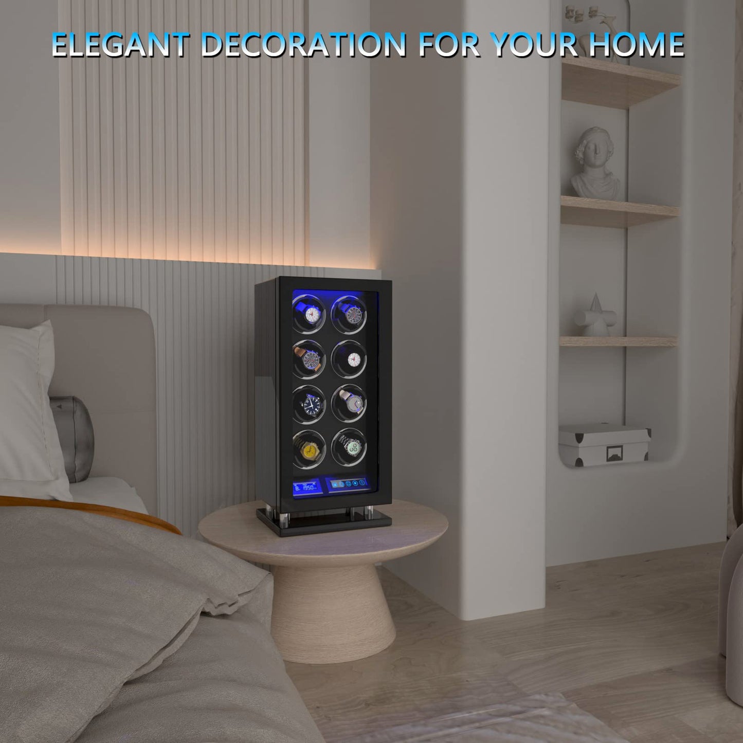 DUKWIN Watch Winder, Fingerprint Lock Watch Winders for 8 with LCD Touch Screen, Remote Control, Super Quiet Motor, Blue LED Light and Adjustable Watch Pillows for Universal Watches & Collector