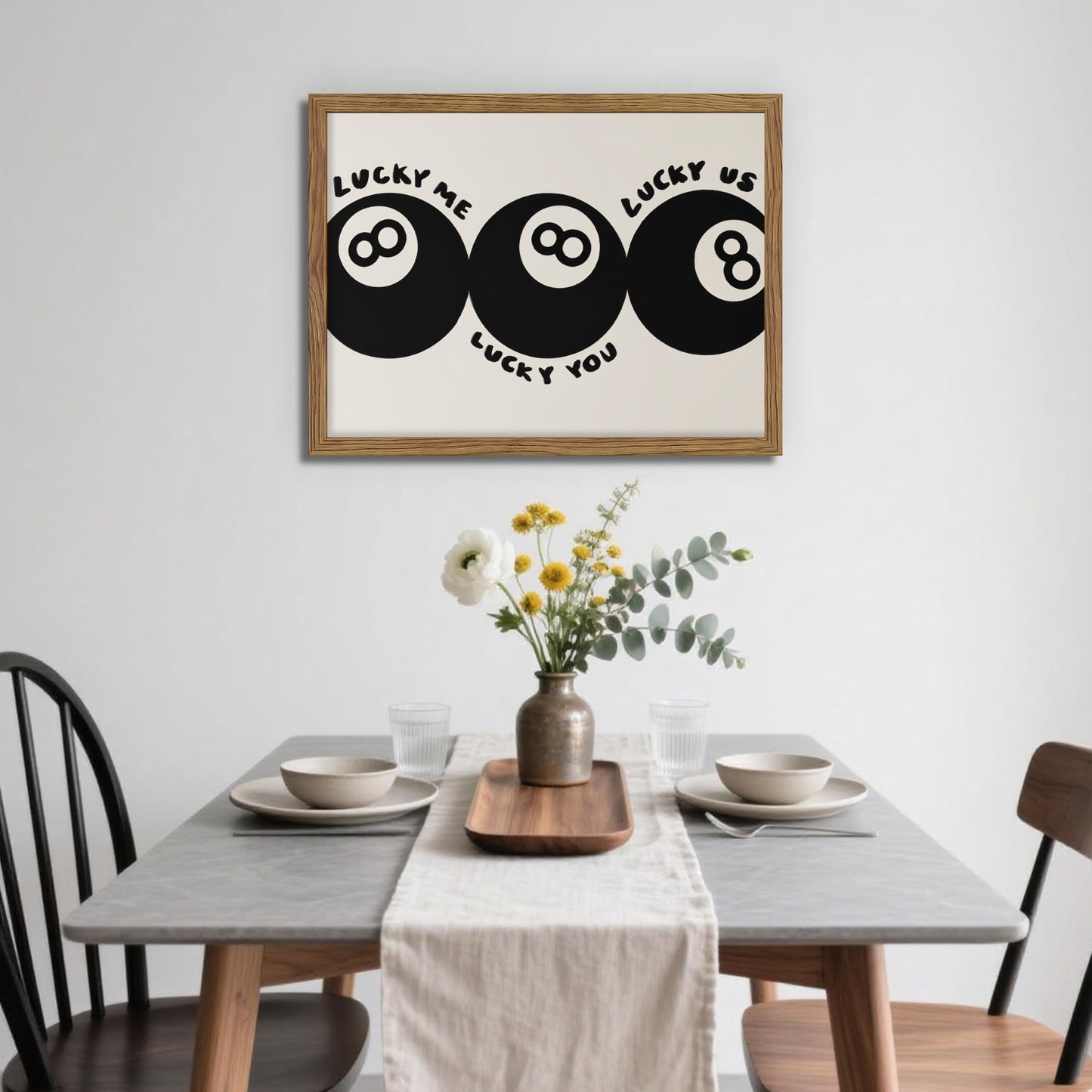 Trendy Black 8 Ball Wall Art, Funny Lucky You Y2k Canvas Wall Decor Painting, Funky Cool Billiards Posters Prints Pictures for Living Room Bedroom Apartment Dorm Room Decor 12x16 Inch Wood Framed