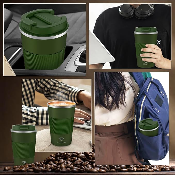 CS COSDDI 12 oz Stainless Steel Vacuum Insulated Tumbler - Coffee Travel Mug Spill Proof with Lid - coffee Cup for Keep Hot/Ice Coffee,Tea and Beer (3rd Green)