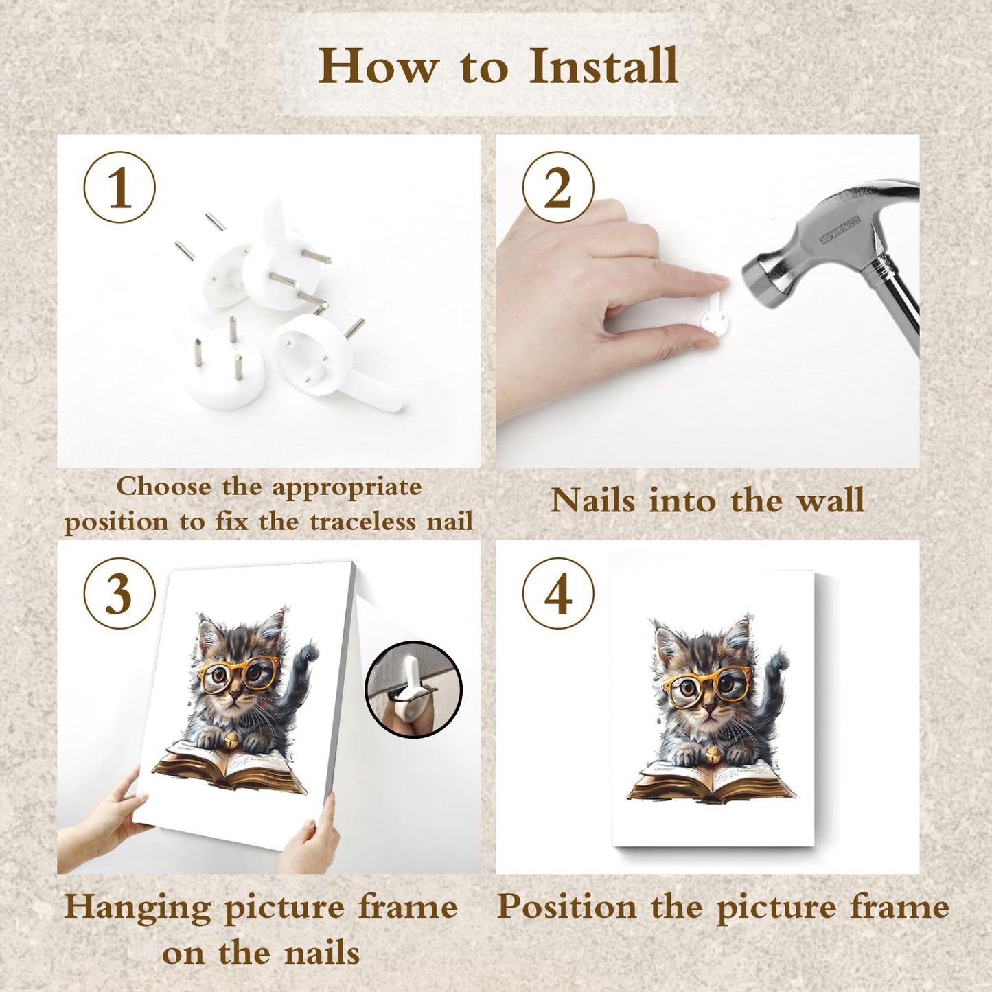 HVEST Cute Cat Wall Art Funny Cat Reading Book Modern Abstract Canvas Wall Art, Animal Wall Art for Living Room Bathroom Bedroom Office Decor, 16L x 12W Inches, Black