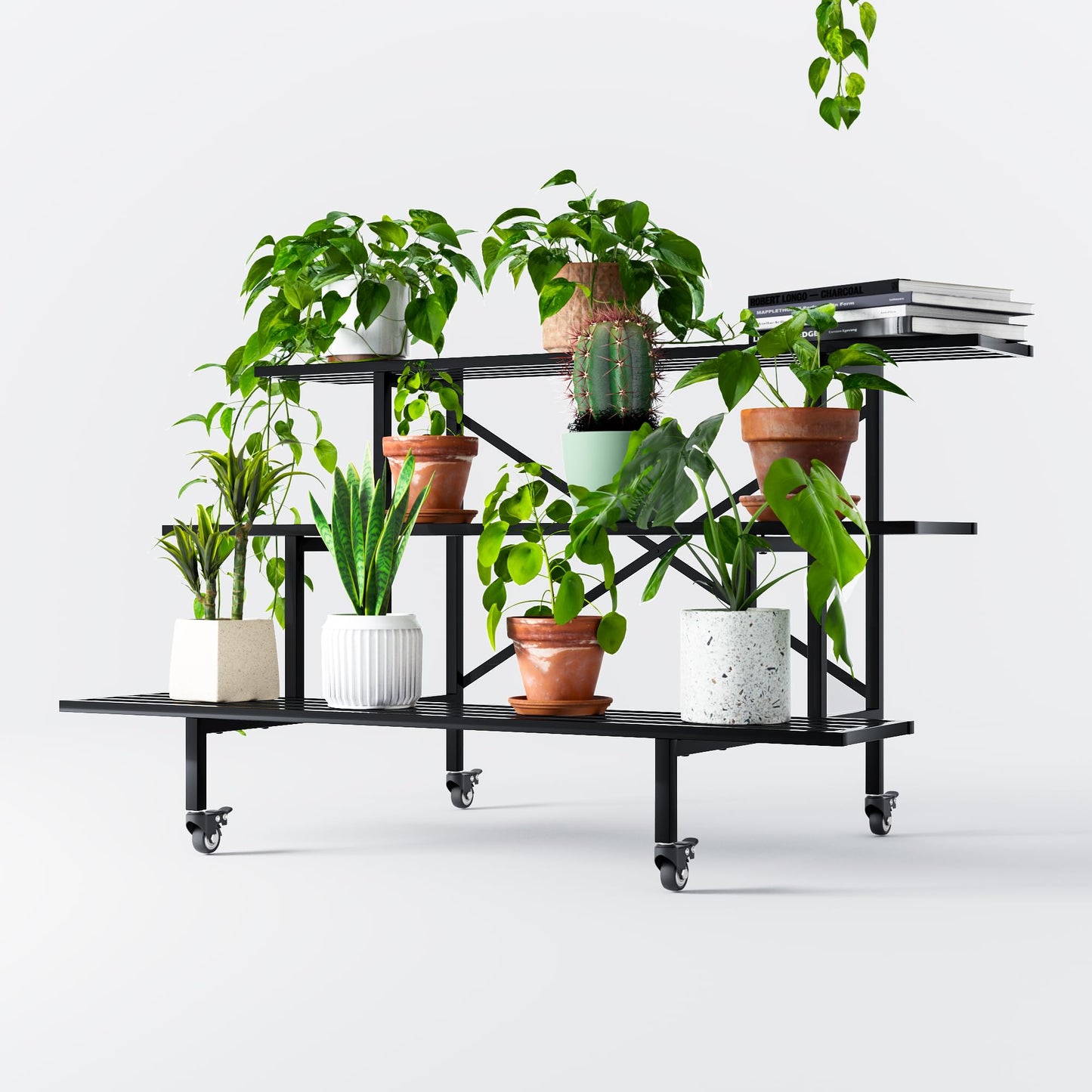 Zhongma 3 Tier Sturdy Metal Plant Stand with Wheels, L45.67 x W26 x H26 inch, Heavy Duty Plant Holder for Home Indoor and Outdoor, 660 LBS Capacity & Heavy Duty Construction