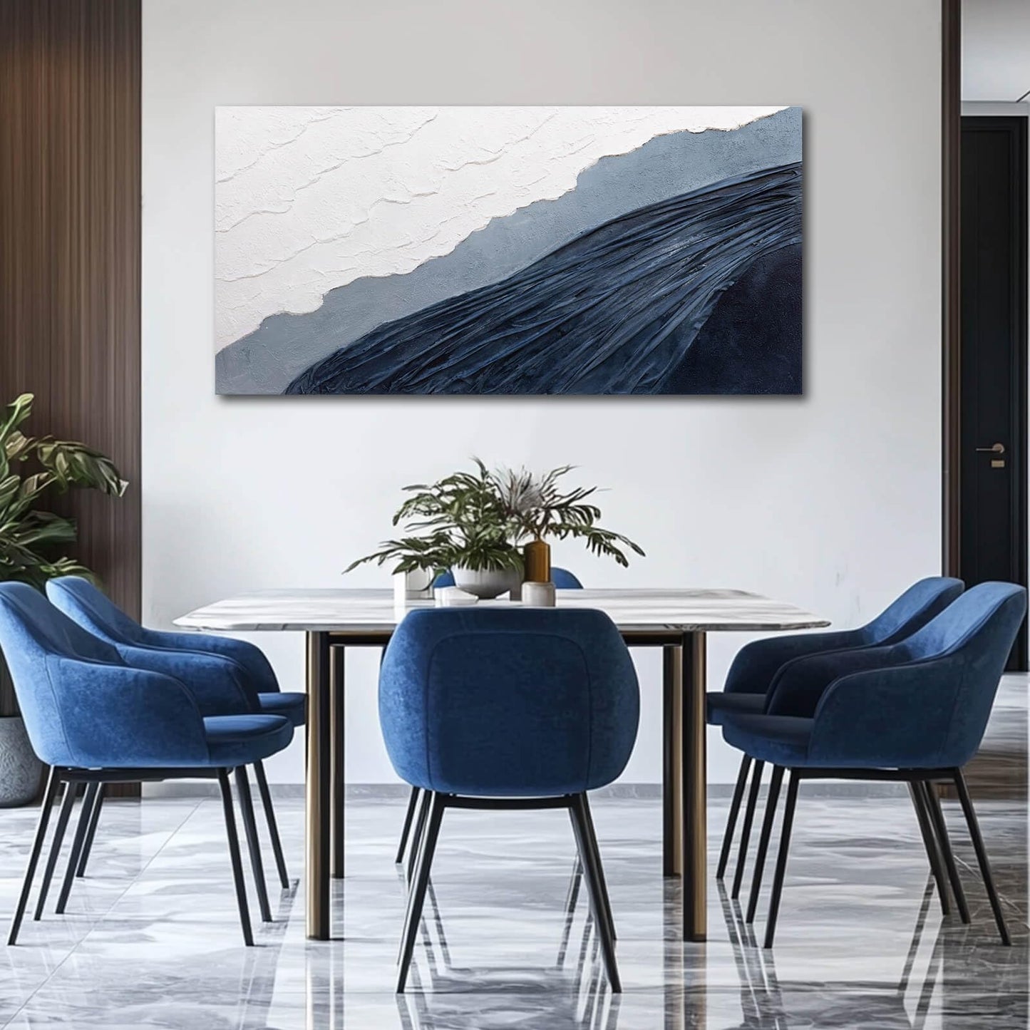 Ocevarin Blue and White Canvas Wall Decor Abstract Wall Art for Bedroom Neutral Art Prints Minimalist Home Decor 24"x 48" Pictures for Living Room