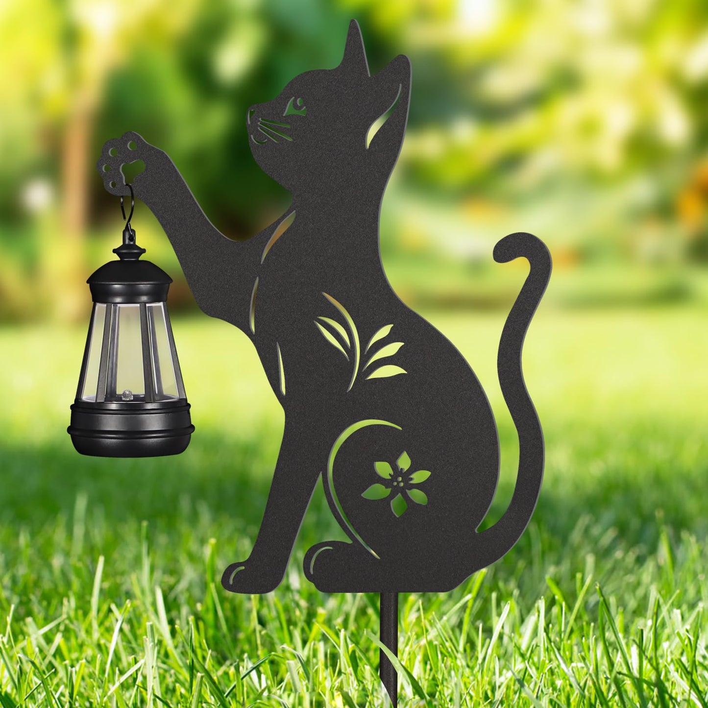 Doorkeer Solar Cat Lantern Outdoor 2Pack Hanging Black Cat Decor Solar Lights Birthday Gifts for Women Mom and Grandma Mother's Day Garden Stakes Metal Lawn Statue Patio Decorations Stakes