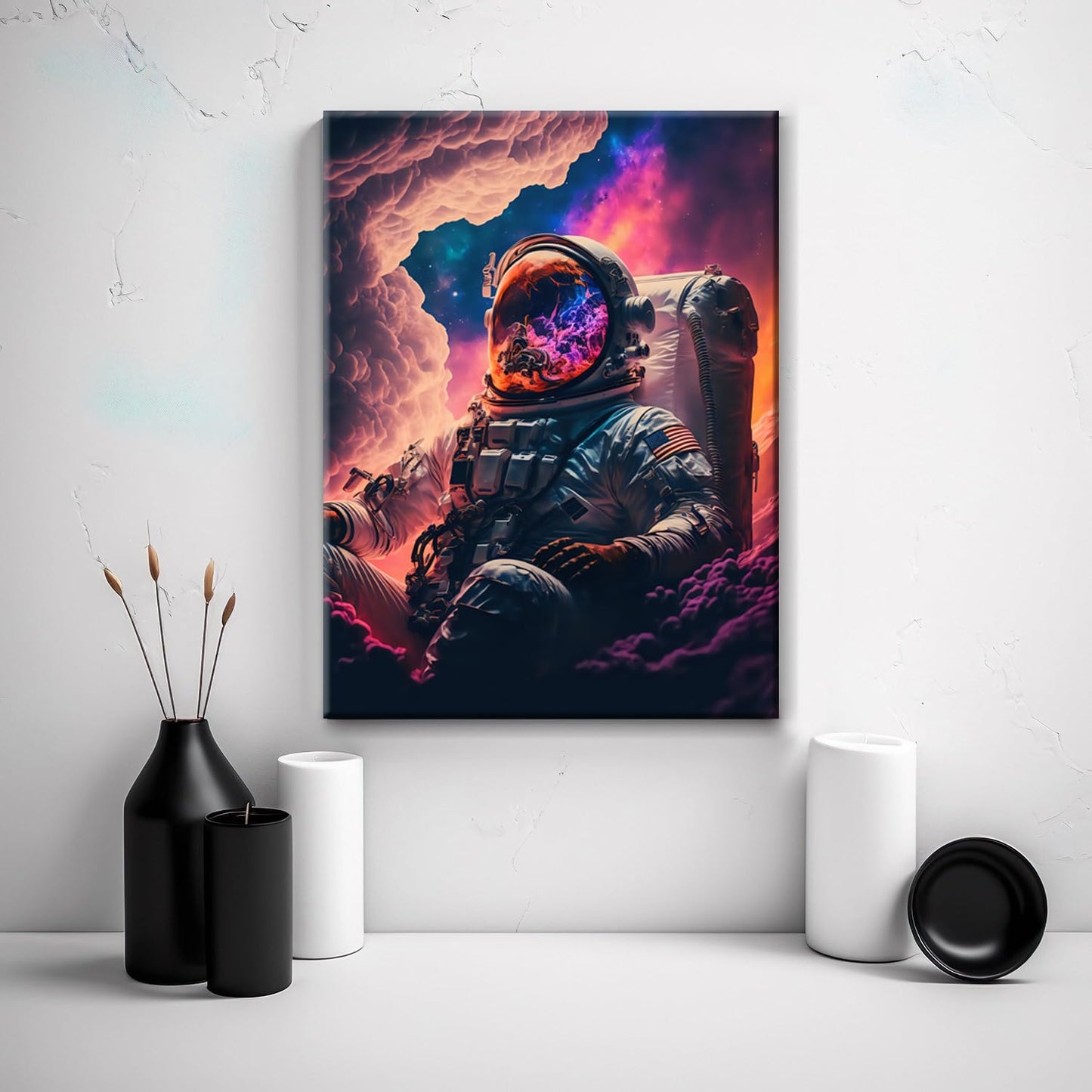 Framed Astronaut Wall Art Space Pop Culture Graffiti Street Art Painting Pictures Wall Decor Canvas Prints Modern Gifts For Man Artwork Space Boys Room Home Decor For Bedroom Living Room Office