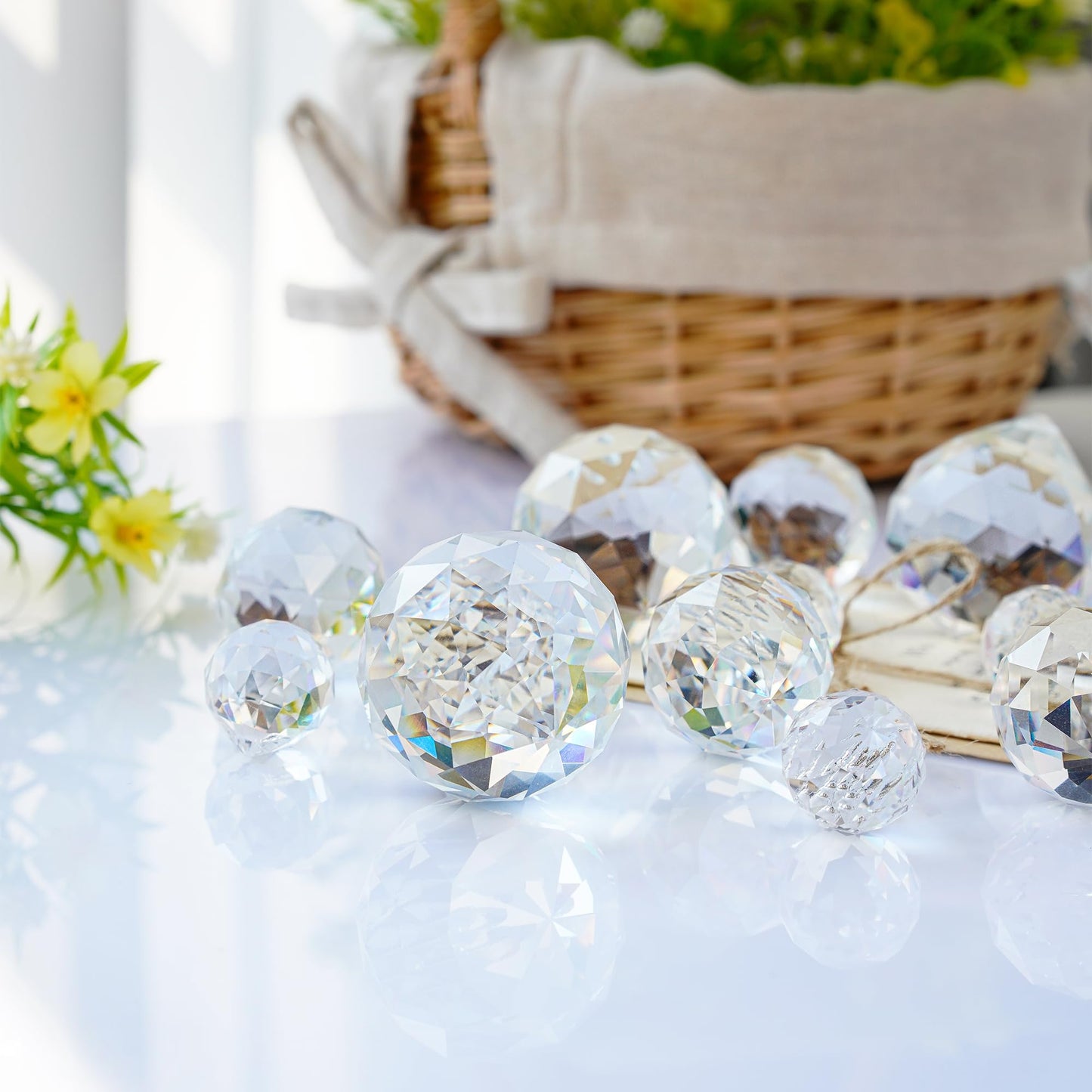 LOULIQIGIFT 13pcs Clear Crystal Ball Hanging Ornaments for Window Chandelier Parts 2026 Hanging Prisms for Birthday Wedding Mother's Day Decorations (20mm/30mm/40mm)