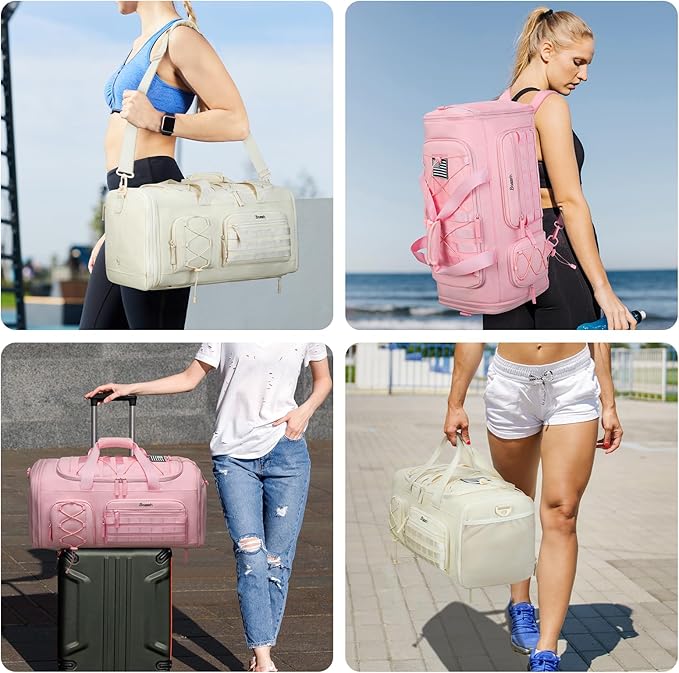 Bosstin Gym Bag for Women & Men,45L Travel Duffle Sports Duffel Bag Gym Weekender Overnight Backpack with Shoe Compartment (3PINK)