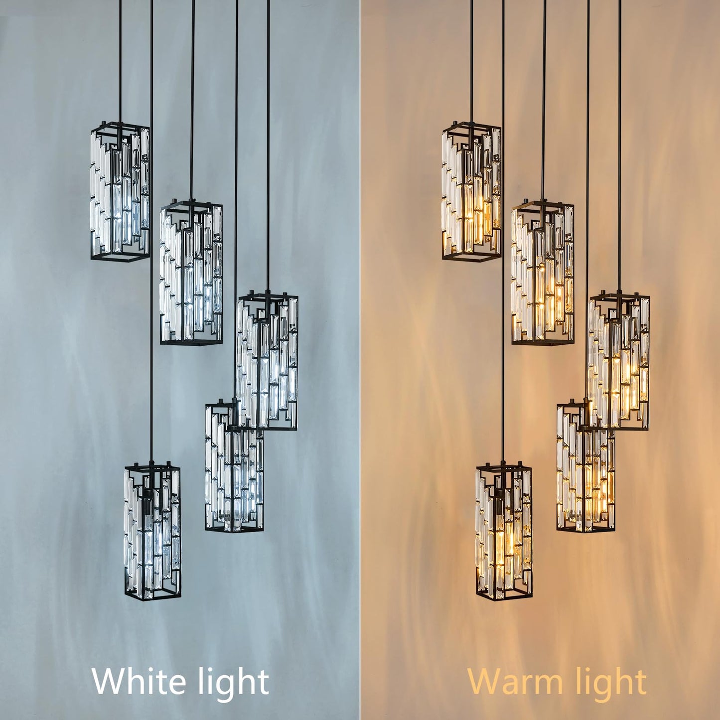 FDPBY Black Pendant Lighting Modern Pendant Light, Mini Crystal Chandeliers,Adjustable Pendant Light Fixture for Kitchen Island Dinning Room Bedroom (5 Light)