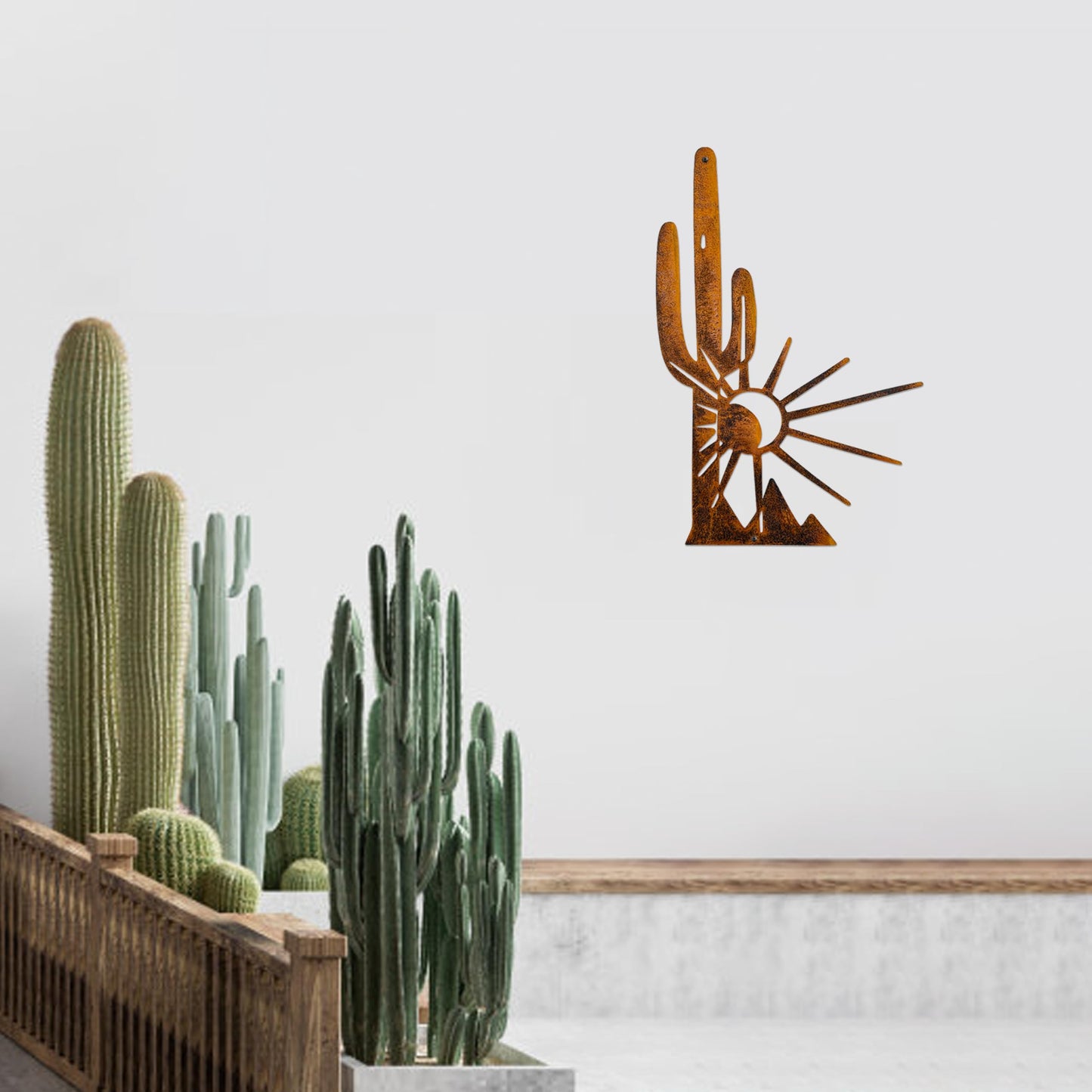 Metal Cactus Wall Decor And Yard Art, Desert Patio Garden Decor, Rustic Desert Saguaro Sunset Art, Southwest And Western Outdoor Decor For Home Living Room Outdoor
