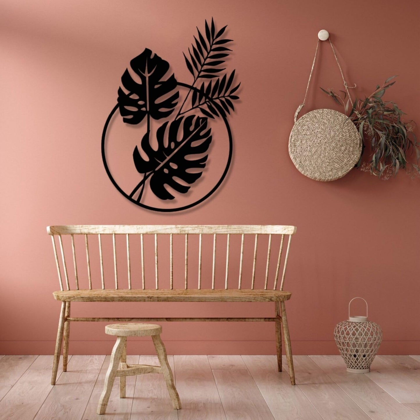 Metal Palm Tree Wall Decor, Palm Leaves Metal Wall Art, Tropical Metal Art Wall Decor, Palm Leaf Wall Decor, Metal Leaf Wall Decor, Metal Plant Wall Decor, Metal Wall Art for Living Room (53x38 inches / 135x97.5 cm, Silver)
