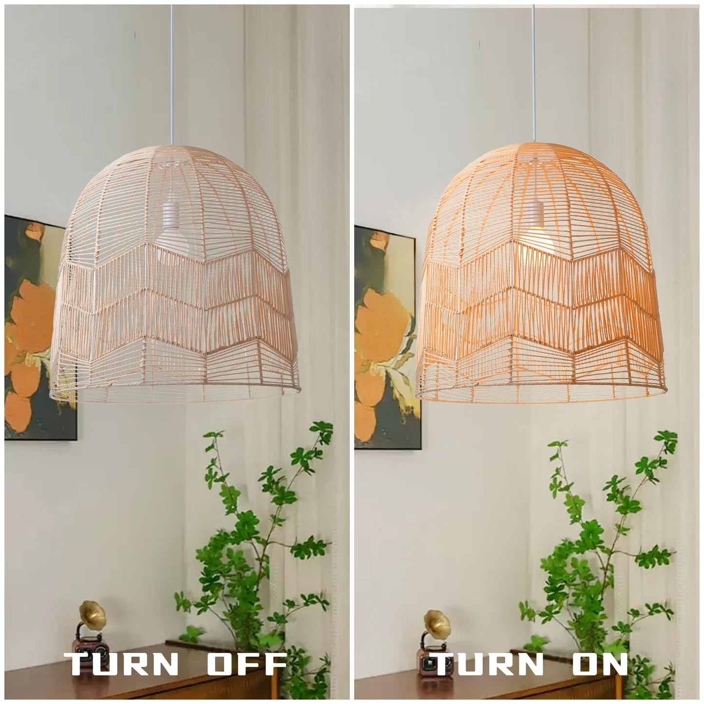 Arturesthome Weaving Natural Rattan Pendant Lighting Rope Lamp Shade Indoor Hanging Ceiling Light Fixture Handmade Lampshade 17.71"*17.71"