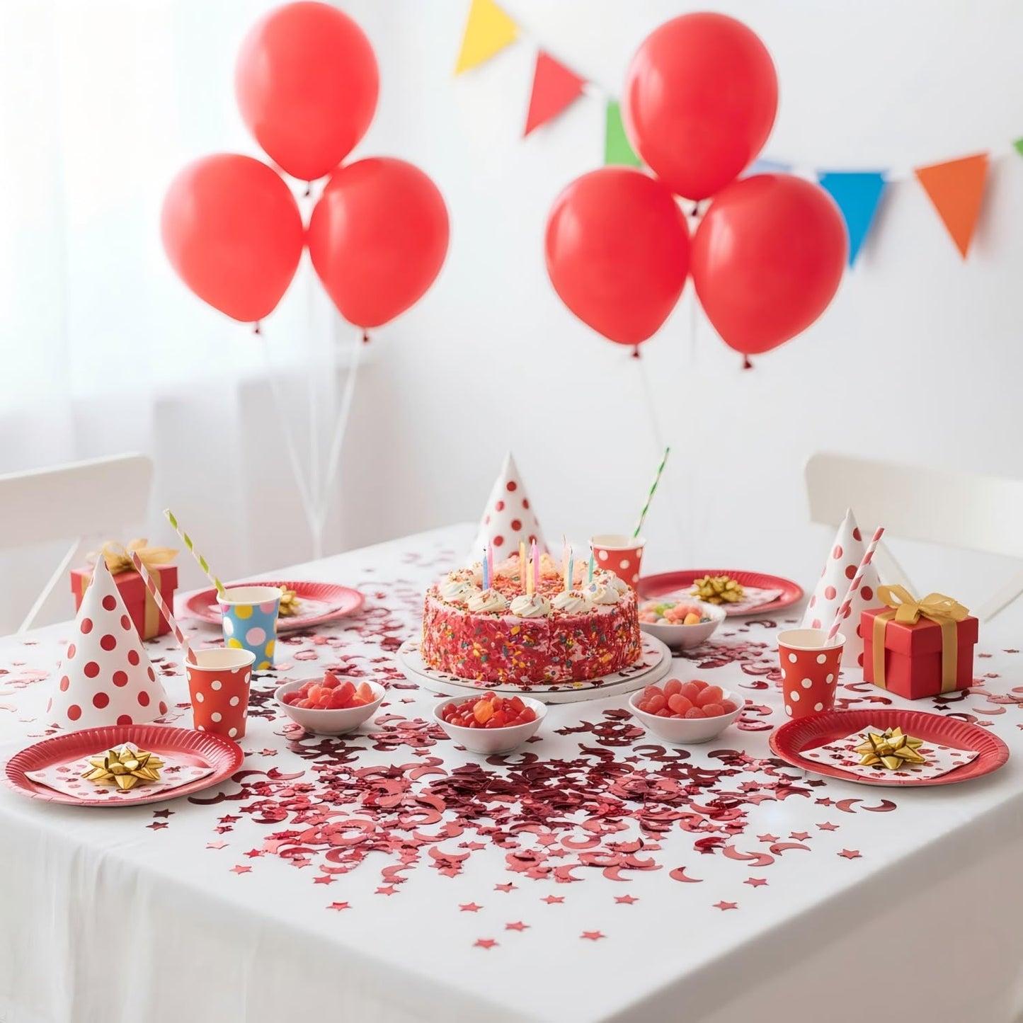 CC wonderland zone Red Glitter Star Moon Confetti, 200Pcs 1.2 Inch Double Sided Shiny Table Scatter for Ramadan Eid Wedding Baby Shower Birthday Party Decorations