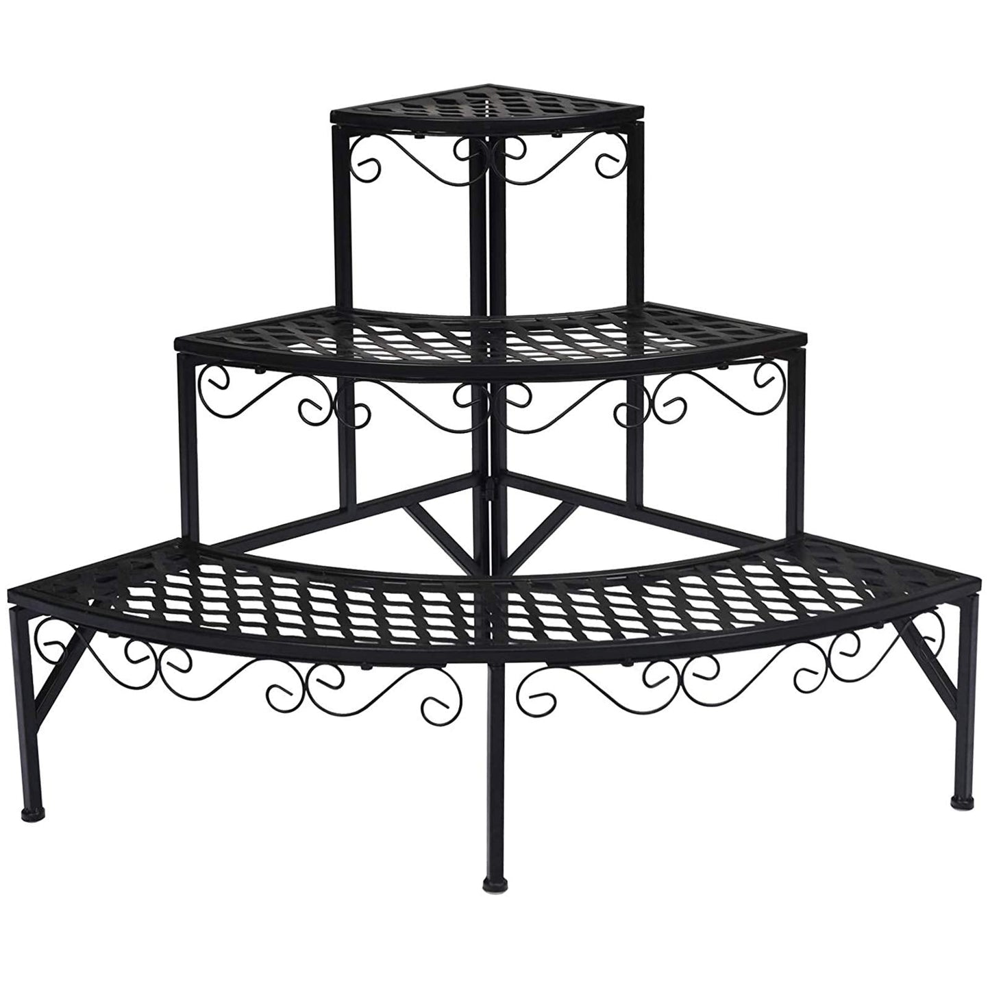 Giantex 3 Tier Metal Corner Plant Stand, Quarter Round Plant Corner Shelf w/ Non-Slip Pads, Corner Plant Stand Corner Shelf Flower Pot Ladder Plant Display Rack Indoor Outdoor (Quarter Round)