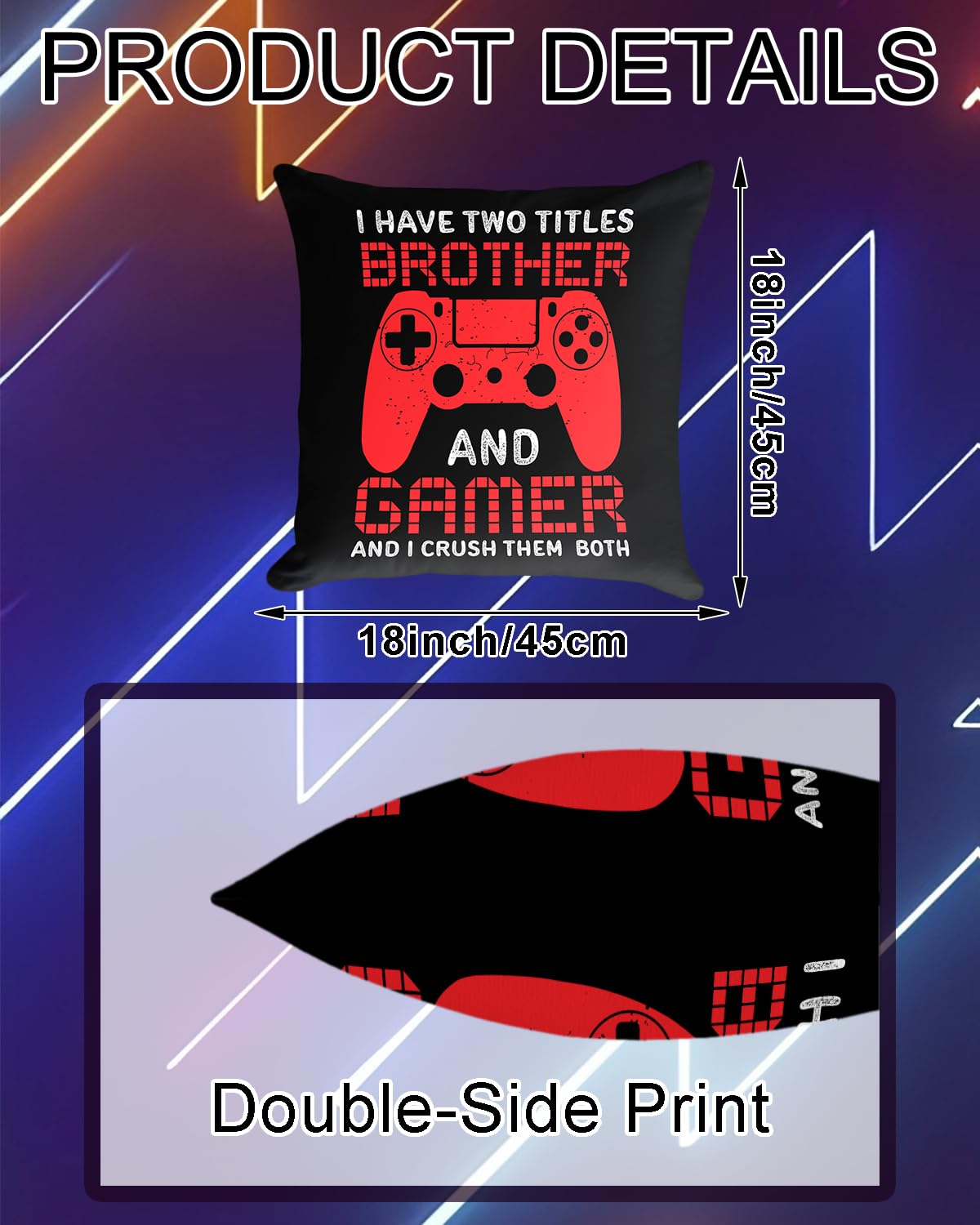 PreLiving Funny Gaming Throw Pillow Cover, Gamer Gifts for Teenage Boys, Gift for Grandson Son, Kids Boys Gaming Room Decor, 18 × 18 Inch(No Insert Inclued