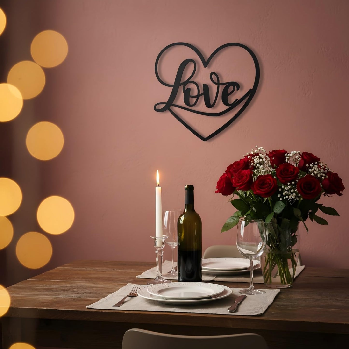Aimto Metal Heart Love Wall Art Decor, Love Sign Wall Art for Bedroom, Living Room, Modern Wall Decor for Valentine's Day (Black)