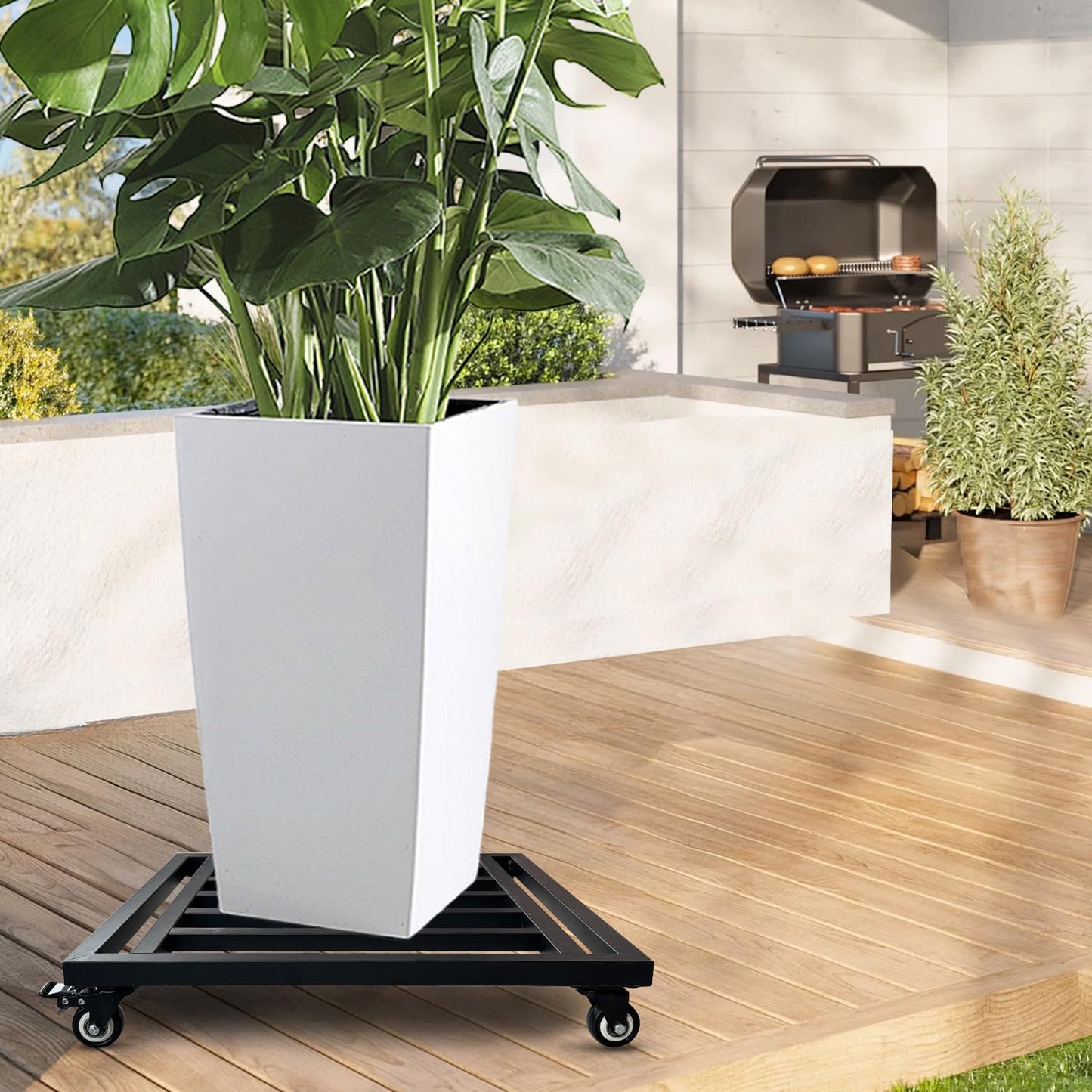 Hongsane 18" Square Plant Stand with Wheels Heavy Duty,Large Metal Plant Caddy Indoor Outdoor Use,Rolling Plant Dolly with Industrial Casters,Rust-Proof Black Plant Tray for Large Planters Pots,1-Pack