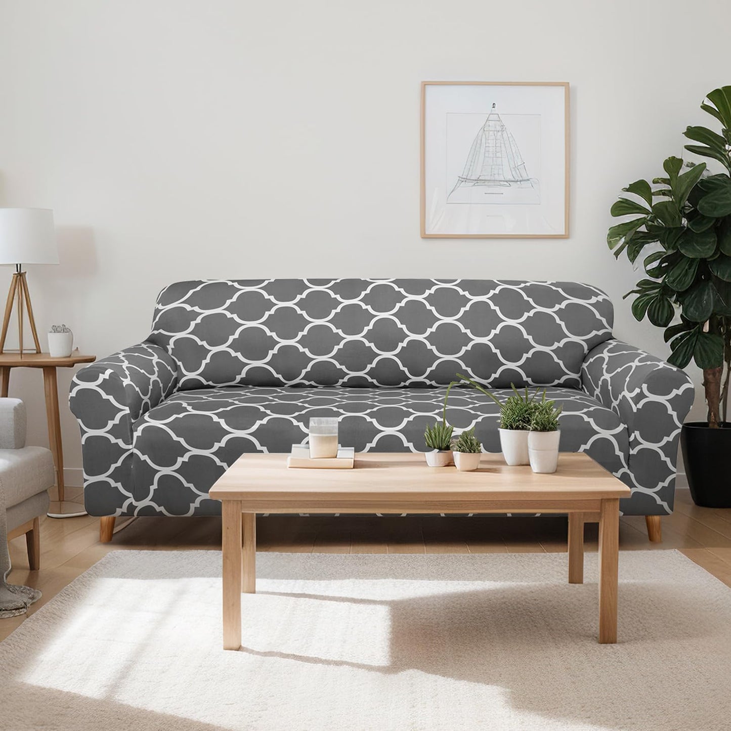 Peryiter 3 Pcs Couch Cover Set for Living Room Furniture Covers for Couch and Sofas Loveseat Arm Chair Slipcover, Furniture Protector, Stretch, Wrinkle Free (Dark Gray)