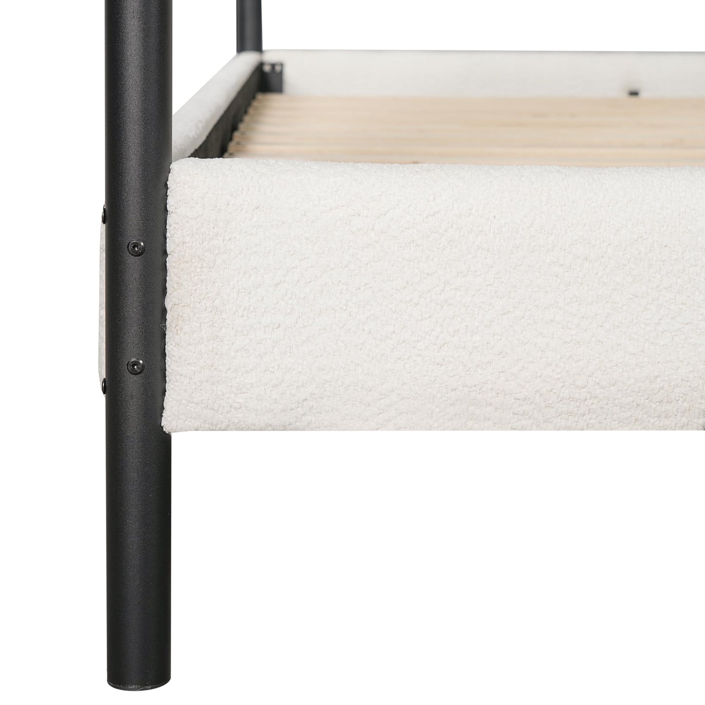 Merax King Size Canopy Bed with Upholstered Headboard, Modern Platform Bed Frame with Iron Legs, No Box Spring Needed