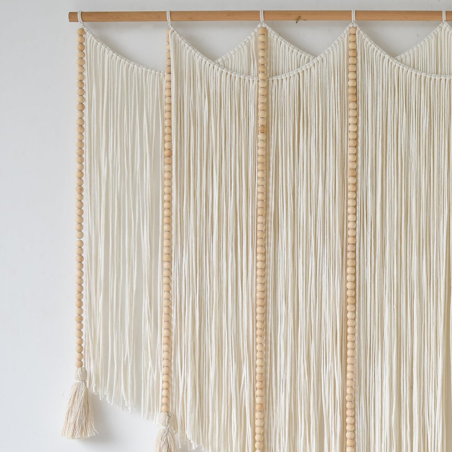 Jakalin Macrame Wall Hanging White Beads Boho Wall Decor for Living Room Bedroom or Nursery Texture Yarn Wall Art 57" W × 43" L