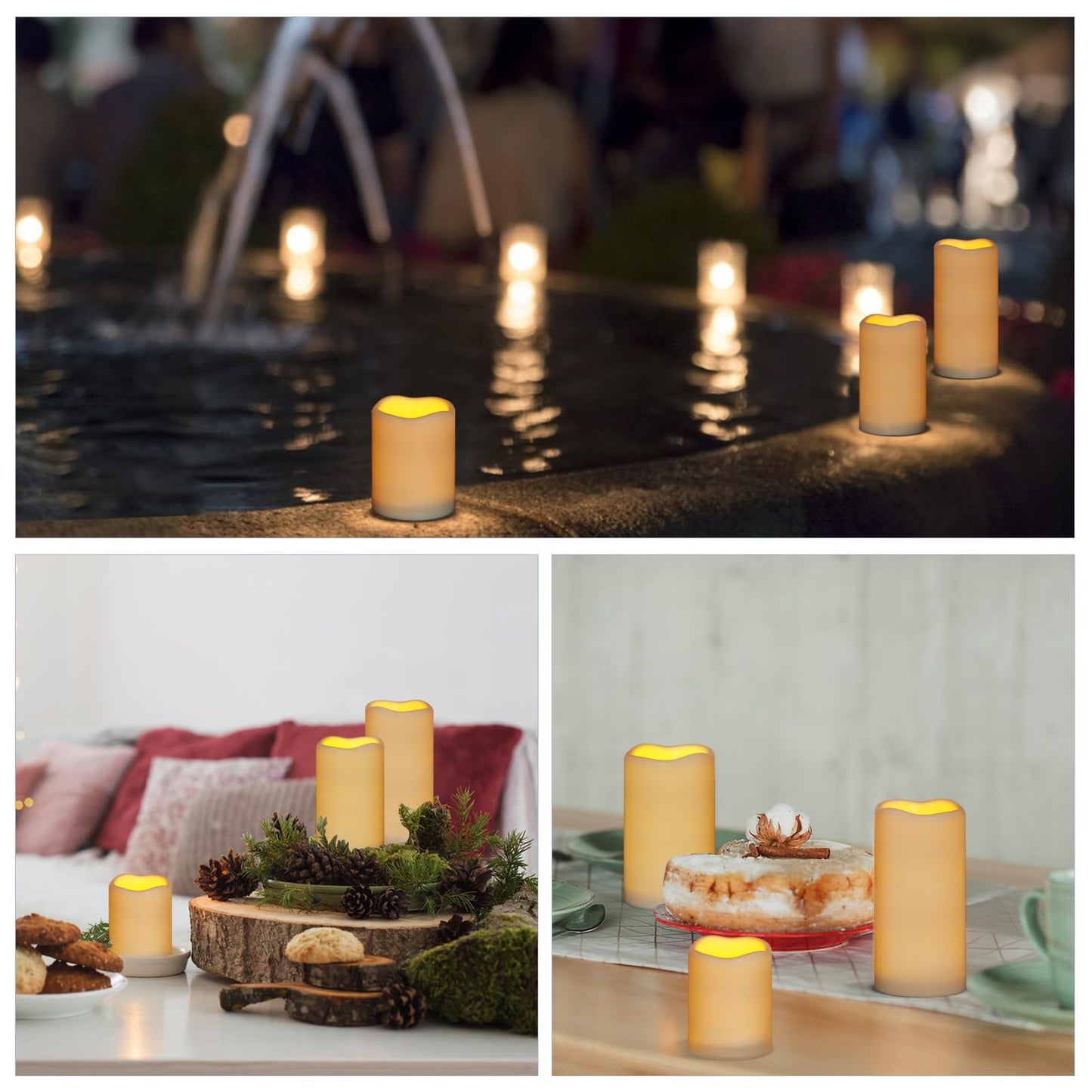 Flameless Candles 4" 5" 6" Set of 3 Ivory Outdoor Indoor Pillars 3" Diameter Battery Operated Flickering Candles Include 10-Key Remote Timer Function 400+ Hours Requires 2 AA Batteries(3 Pack)