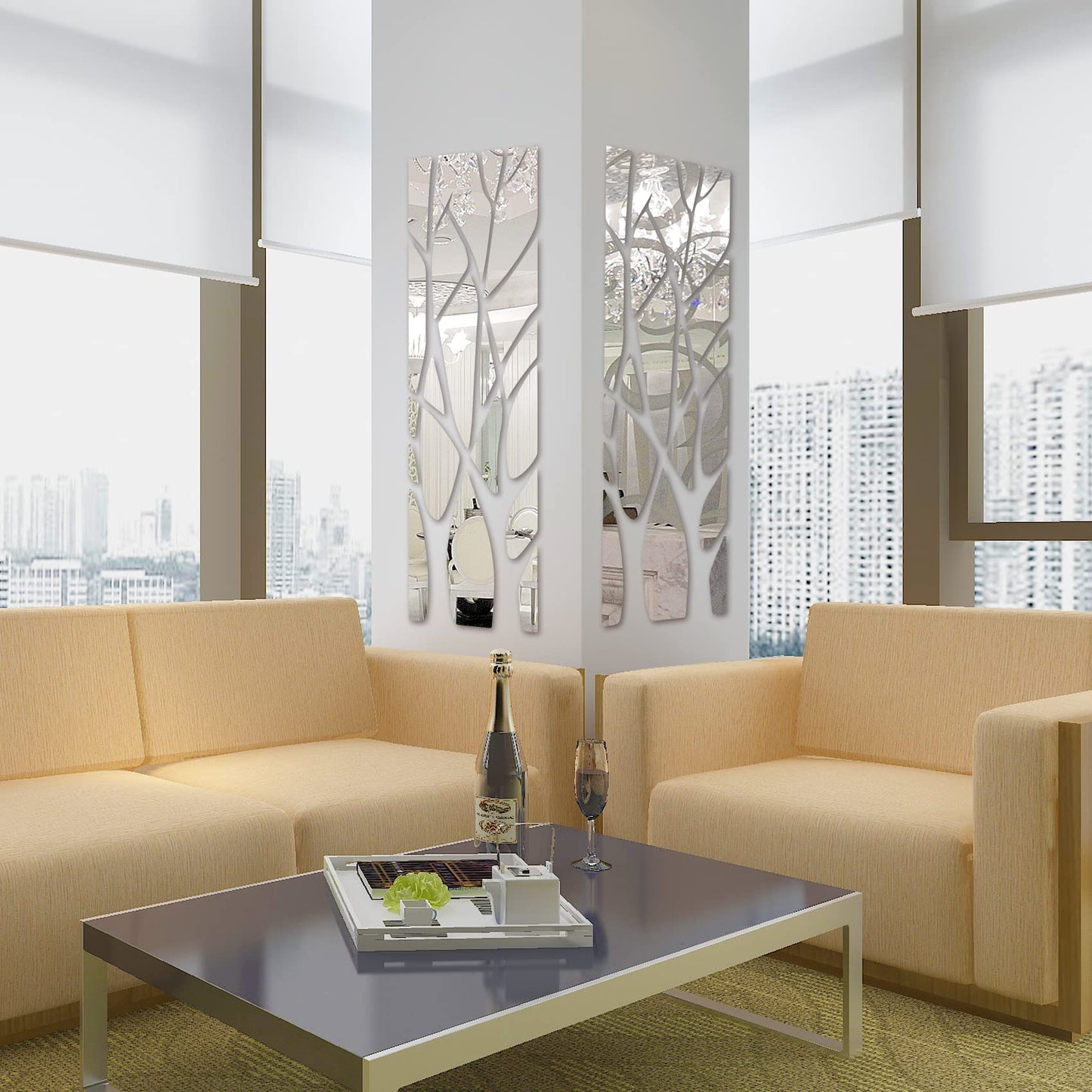 haodeni 3D Big Tree Mirror Wall Sticker Acrylic Home Art Decals Removable Wallpaper Mural Stickers Self-Adhesive Branches Combo DIY Decoration for Living Room Bedroom Bathroom Office, Silver