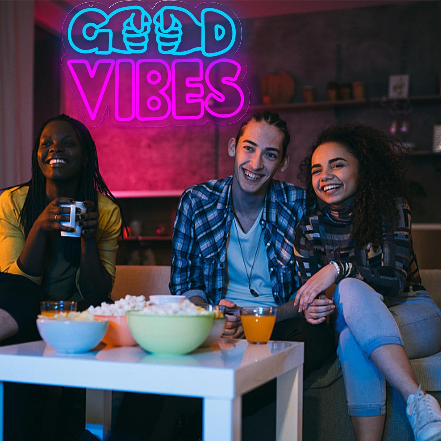 qbanziou Good Vibes Neon Signs for Wall Decor,Led Neon Light for Man Cave、Bedroom、Garage,Christmas Birthday Party Gifts