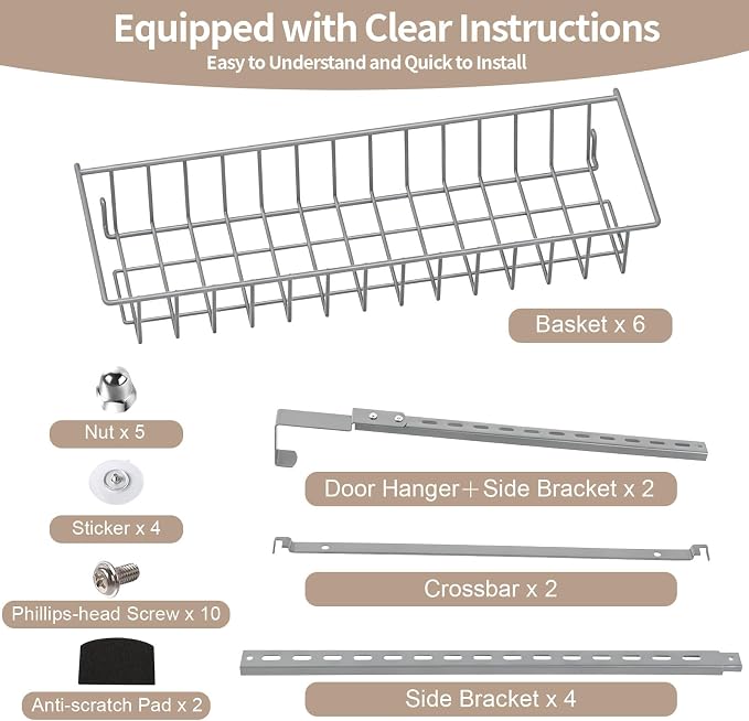 ElegantArray 8-Tier Pantry Door Oragnizer, Over The Door Pantry Organizer Rack and Storage, Hanging Spice Rack Shelves Door, Home Office Laundry Room Bathroom & Kitchen Organization, Light Gray