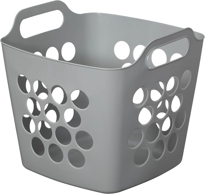 Flexible Plastic Laundry Basket - Square Storage Hamper with Side Handles for Easy Carrying - Versatile Organizer for Laundry, and Household Storage, 28 Litter Gray