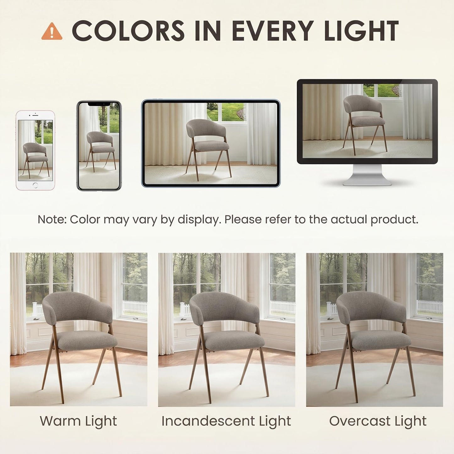 COLAMY Dining Chairs Set of 6, Modern Fabric Upholstered Dining Room Kitchen Side Chairs with Iron Legs, Open Back and Padded Seat, for Living Room/Restaurant/Cafe, Taupe