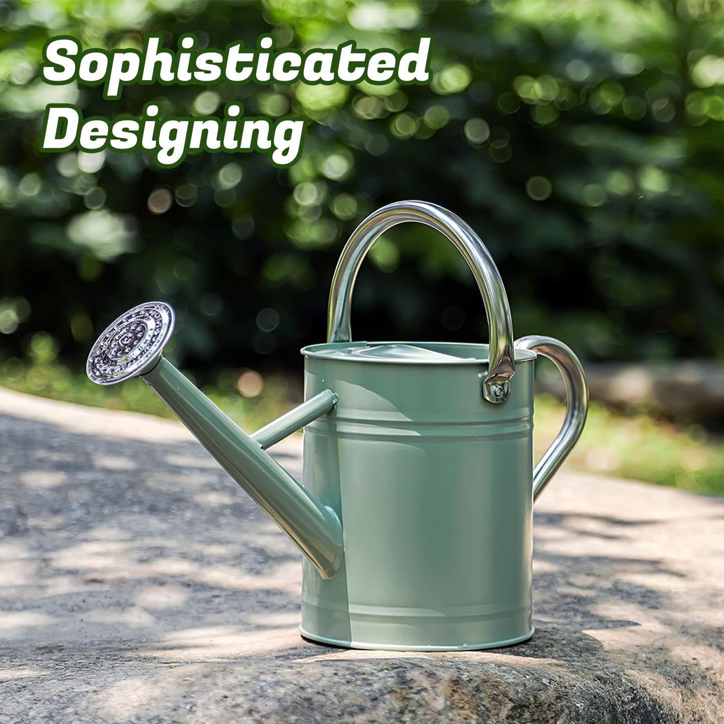 1 Gallon Watering Can for Plants, Watering Cans for Indoor&Outdoor Gardening, Galvanized Steel Watering Pot with Removable Spout, Metal Water Can with Ergonomic Movable Handle(Cream Green)